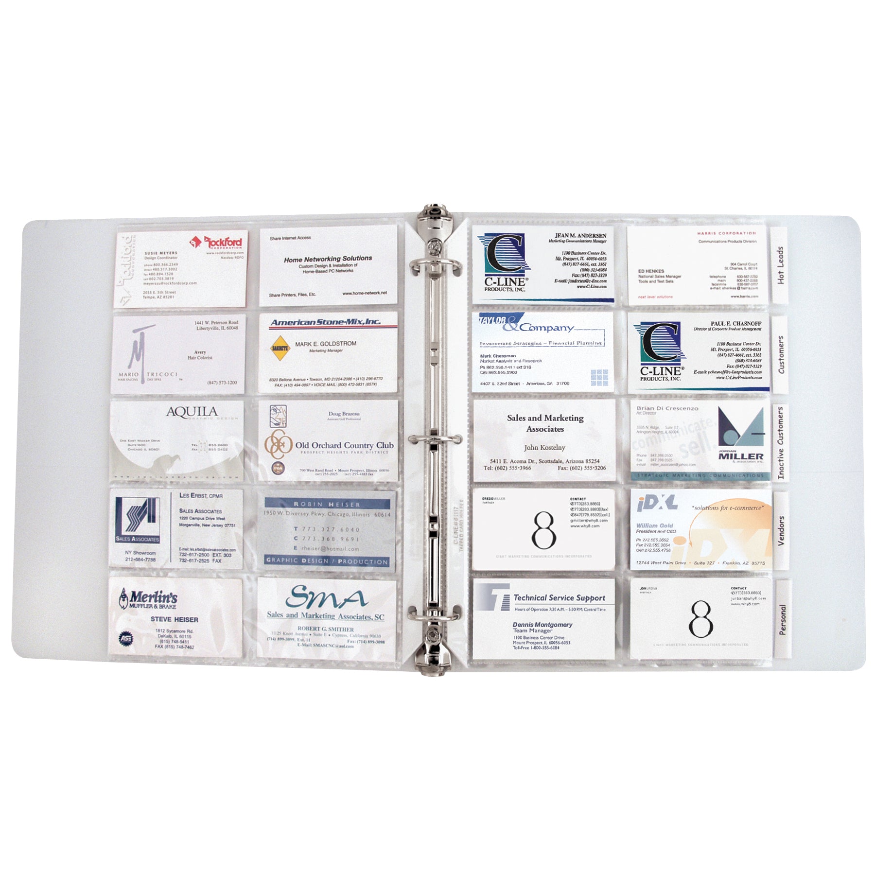 Business Card Holder, Poly with Tabs, Holds 20 Cards/Page, 11" x 8-1/2", 5 Per Pack, 5 Packs - A1 School Supplies