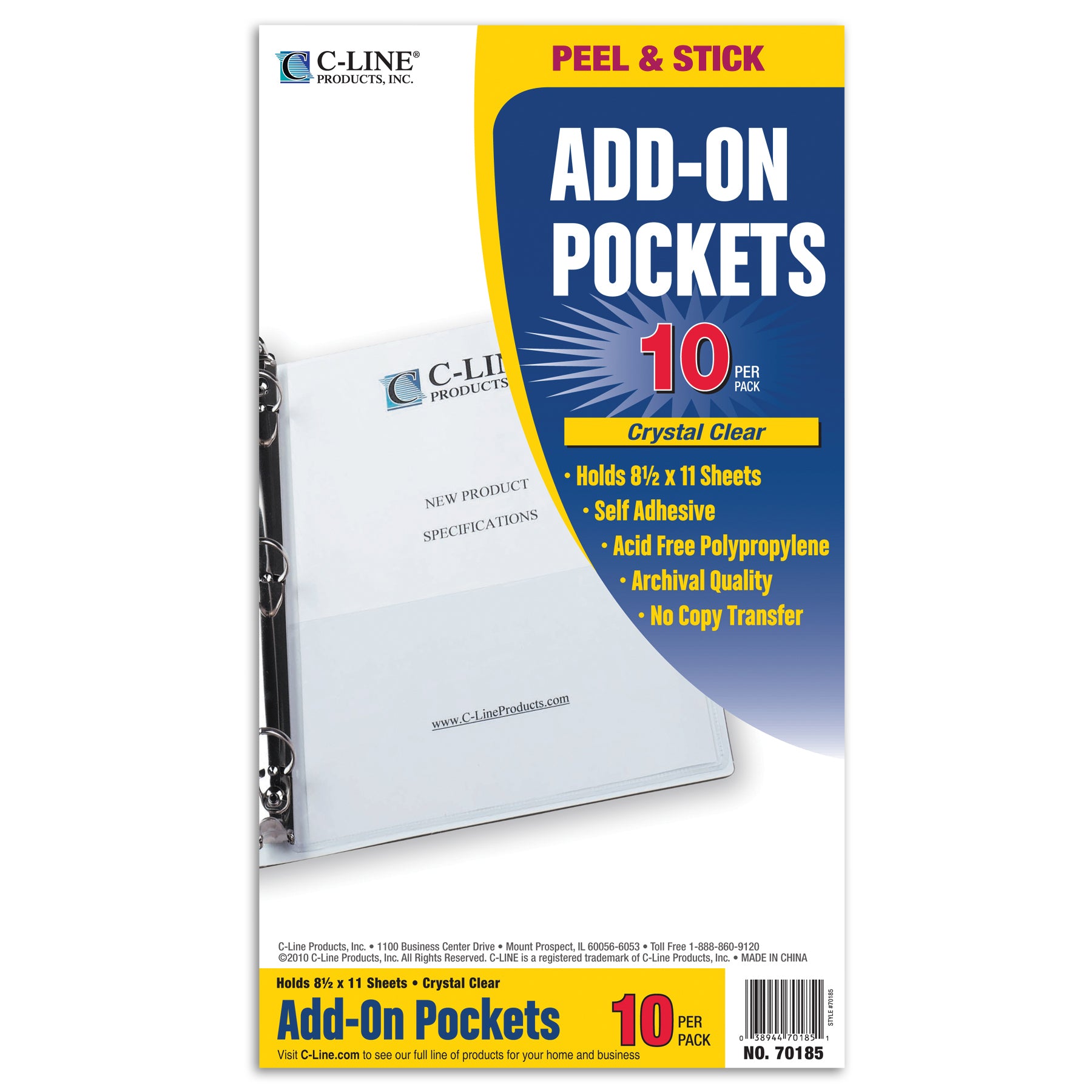 Add-On Filing Pocket, 8-3/4" x 5-1/8", 10 Per Pack, 5 Packs - A1 School Supplies