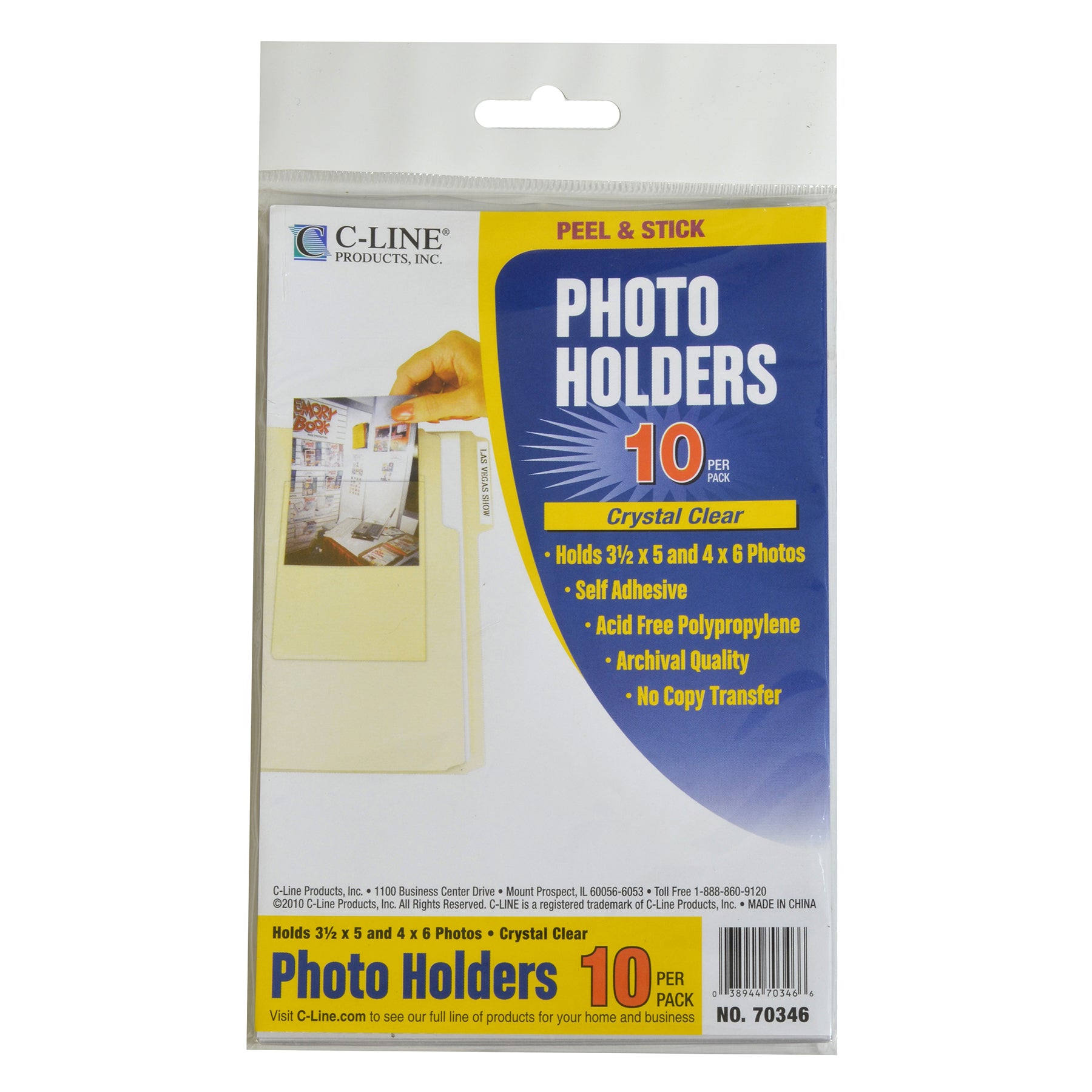 Peel & Stick Photo Holders, Clear, 4" x 6", 10 Per Pack, 5 Packs - A1 School Supplies