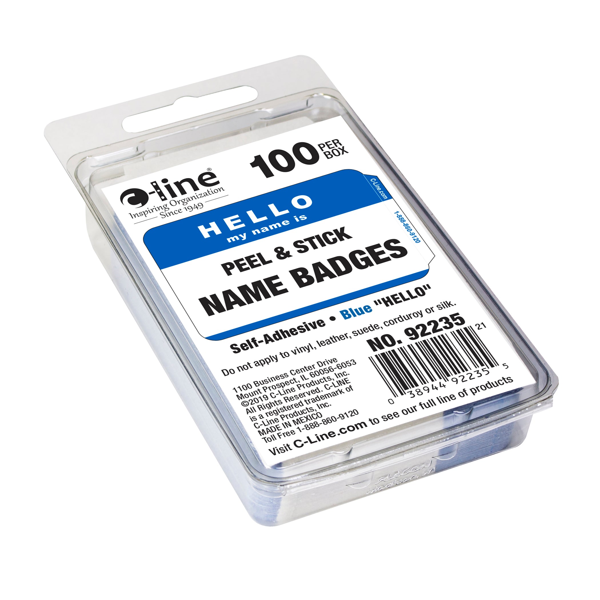 Pressure Sensitive Badges, Hello my name is, Blue, 3-1/2" x 2-1/4", 100 Per Pack, 5 Packs - A1 School Supplies