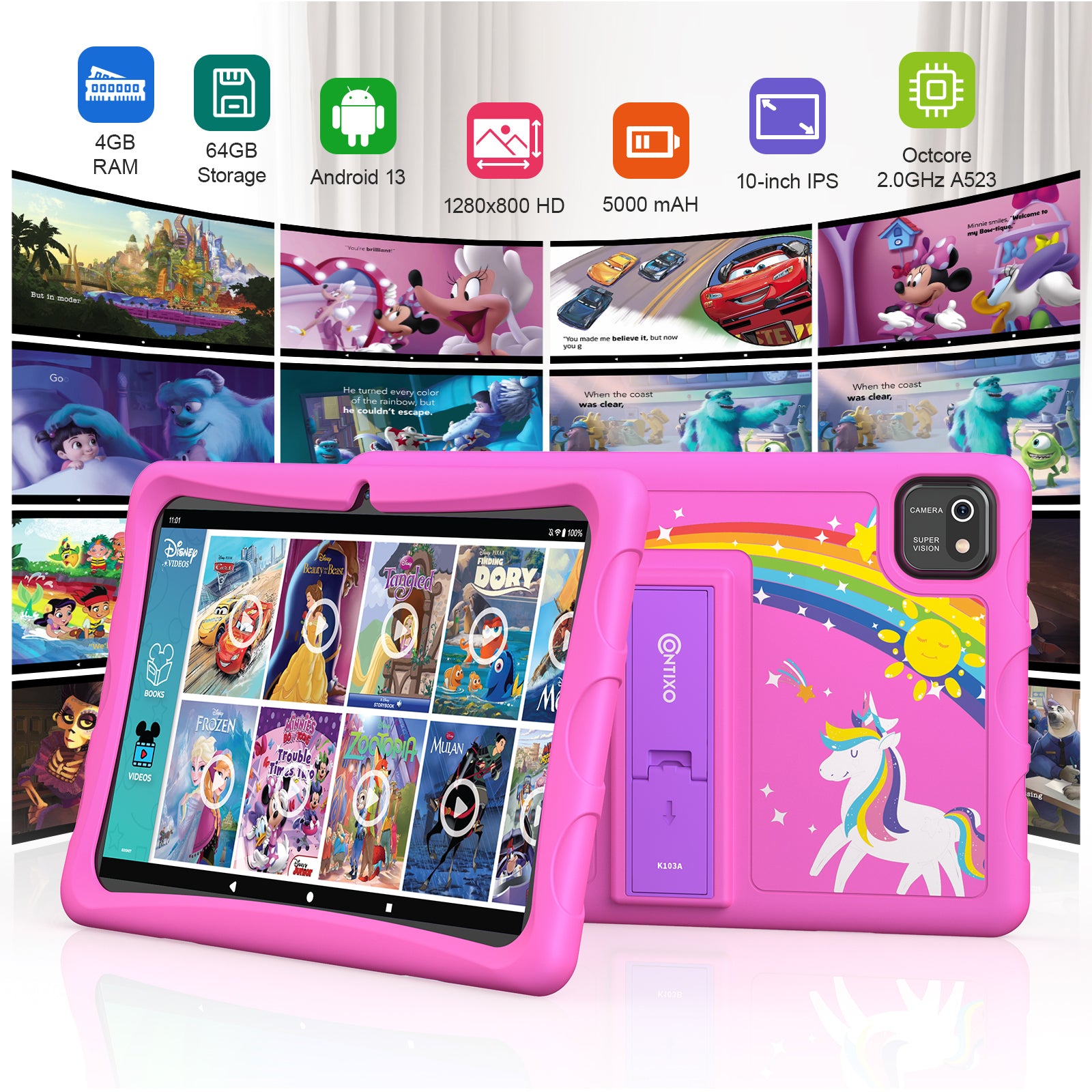 K103-A Pink 10-Inch Kids 64GB HD Tablet