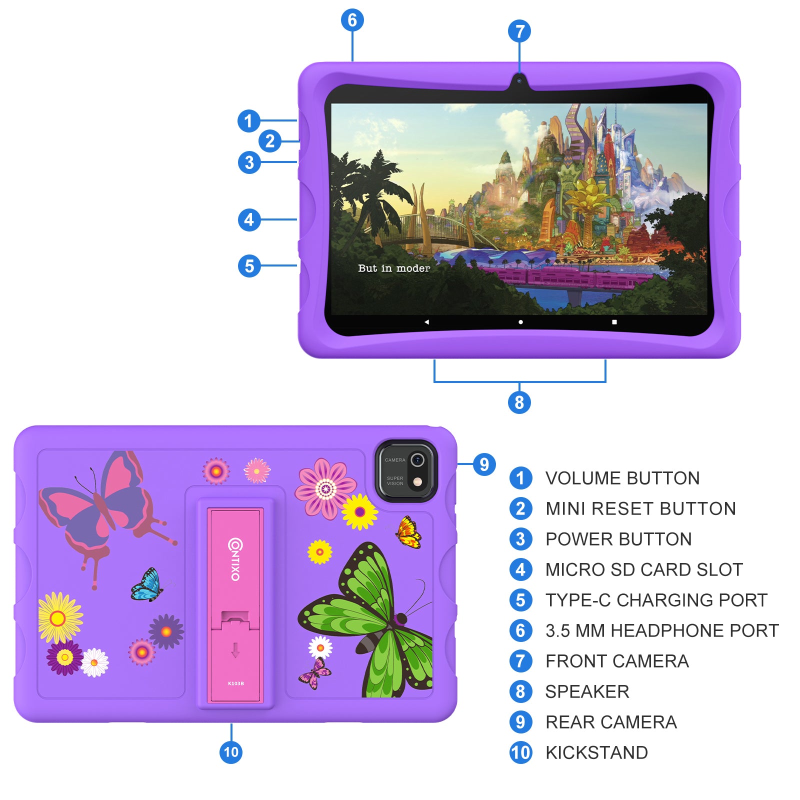 K103-A Purple 10-Inch Kids 64GB HD Tablet