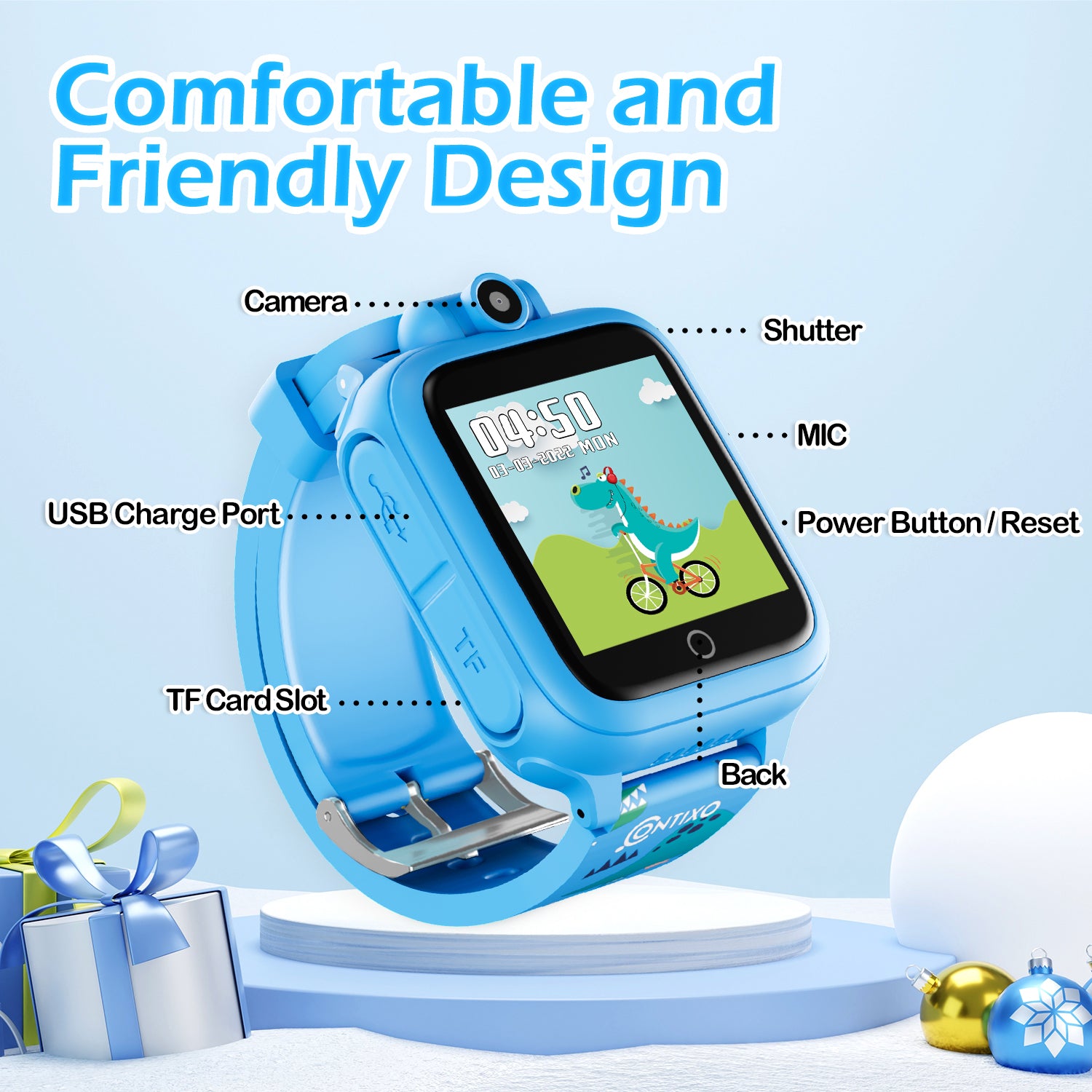 KW1 Smart Watch for Kids with Educational Games, HD Touch Screen, Camera, and MP3 Music Player, Blue