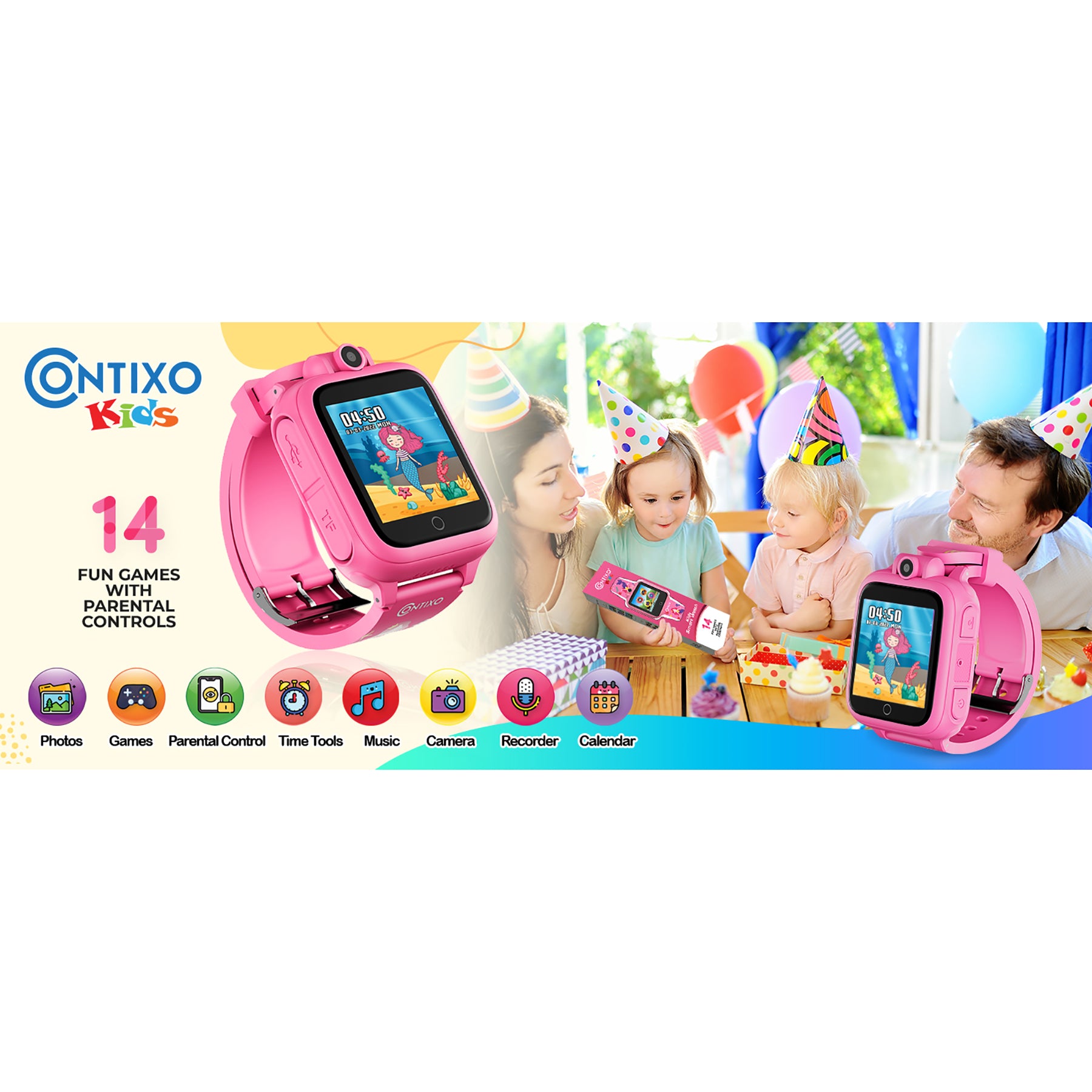 KW1 Smart Watch for Kids with Educational Games, HD Touch Screen, Camera, and MP3 Music Player, Pink