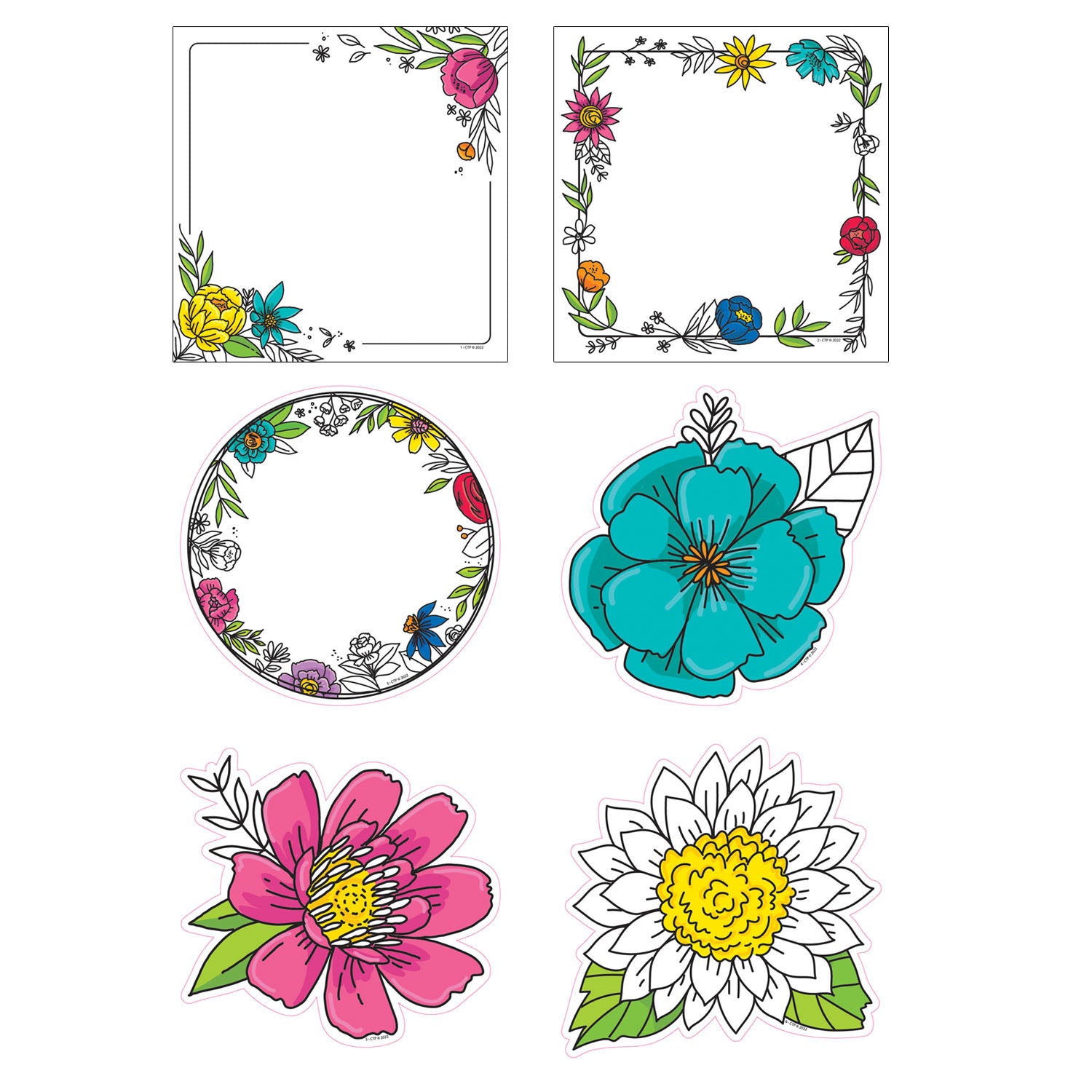 Bright Blooms Doodly Blooms 6" Designer Cut-Outs, 36 Per Pack, 3 Packs - A1 School Supplies