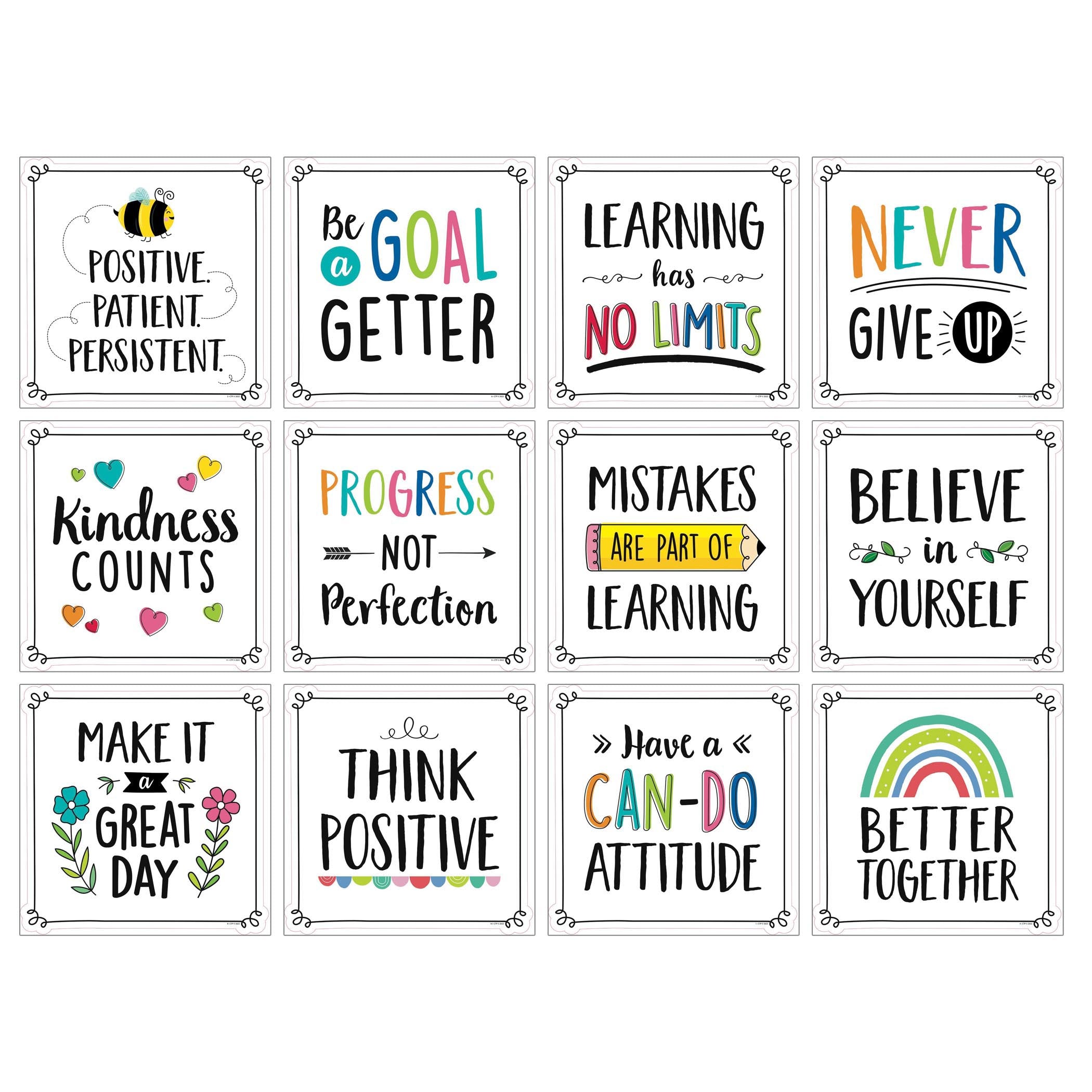 Positive Mindset 10" Designer Cut-Outs, 12 Per Pack, 3 Packs - A1 School Supplies