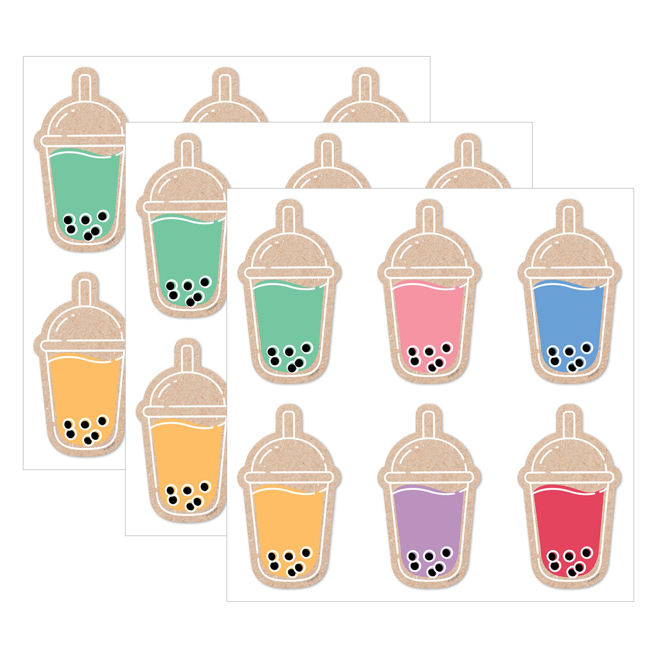 Krafty Pop! Boba Cups 6" Designer Cut-Outs, 36 Per Pack, 3 Packs