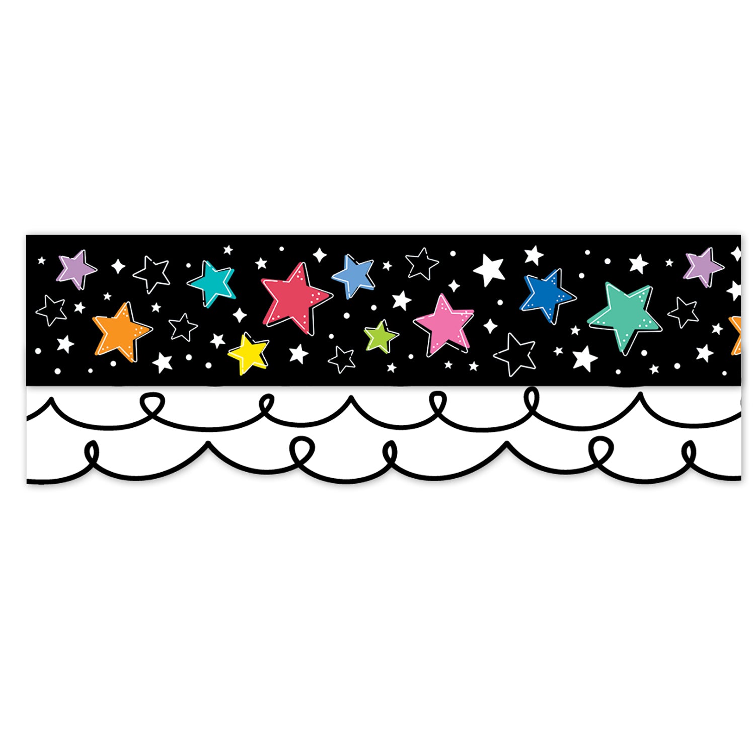 Star Bright Colorful Stars on Black EZ Border, 48 Feet Per Pack, 3 Packs