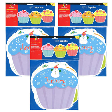 Designer Cut-Outs, Month Cupcakes, 10", 12 Per Pack, 3 Packs - A1 School Supplies