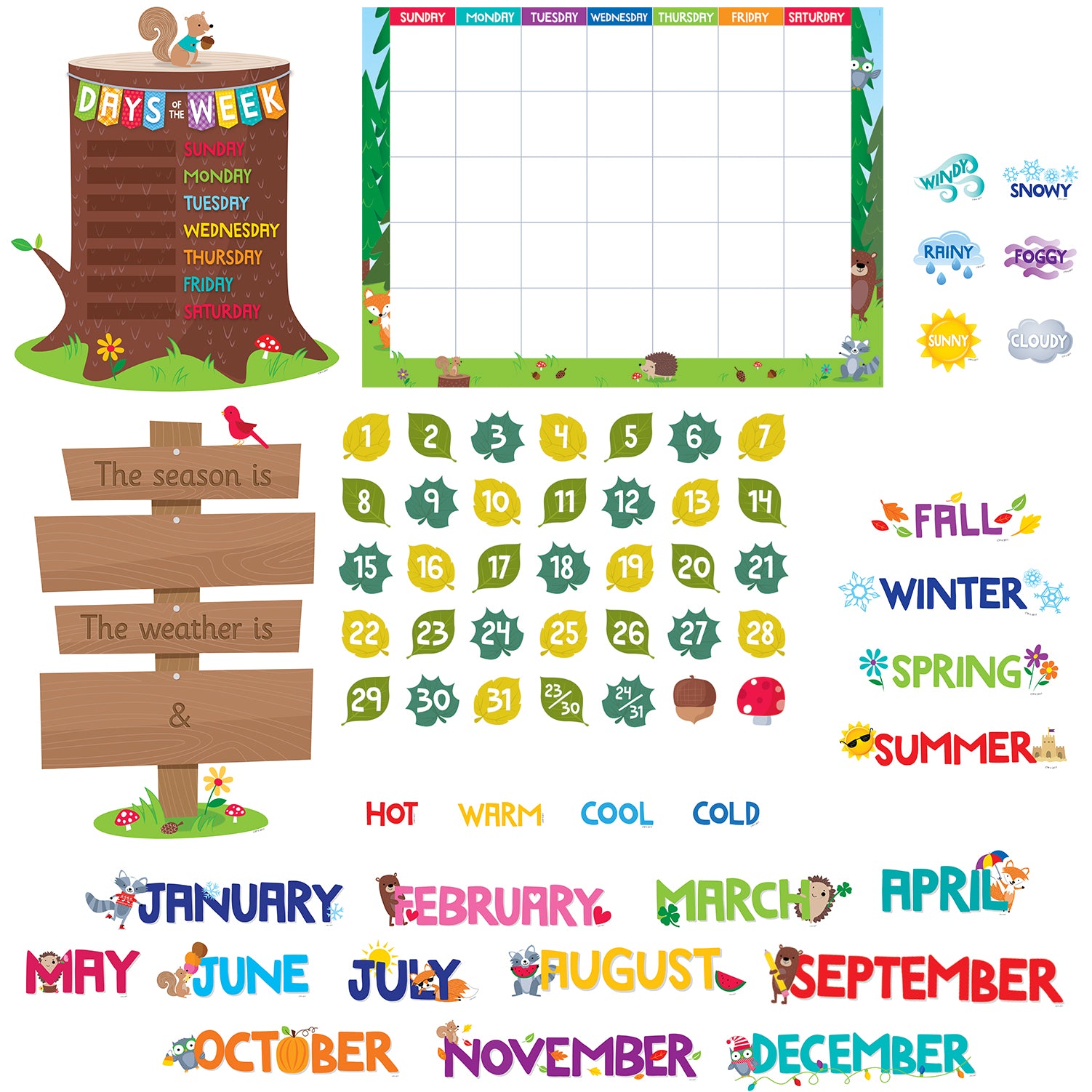 Woodland Friends Calendar Bulletin Board Set, 2 Sets - A1 School Supplies