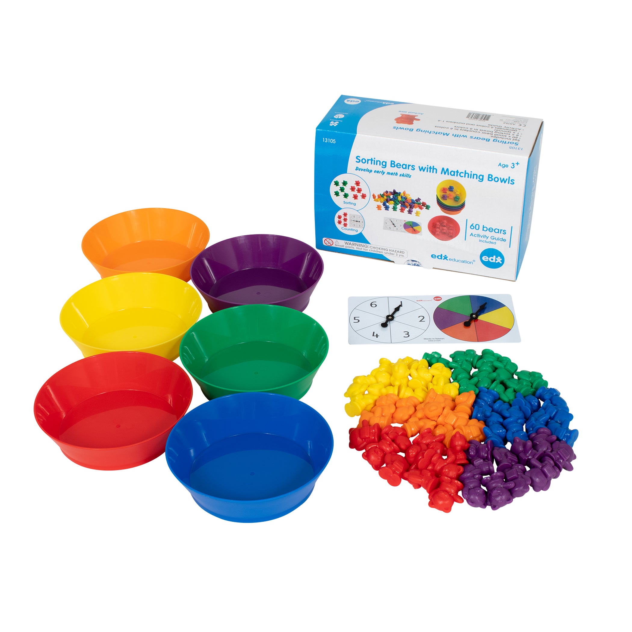 Counting Bears with Matching Bowls - 68pc Set - 60 Bear Counters, 6 Bowls & 2 Game Spinners - A1 School Supplies