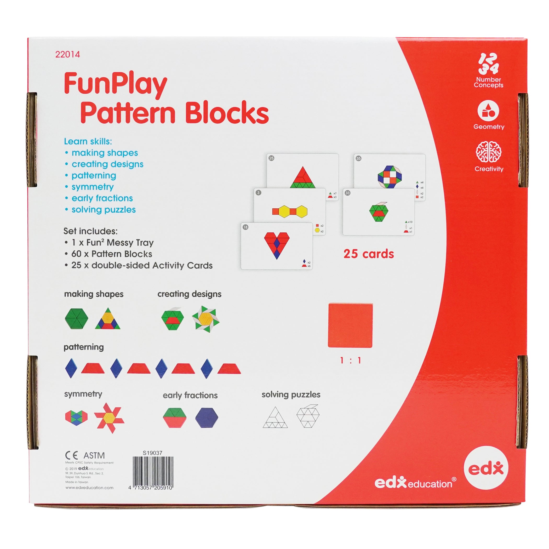 FunPlay Pattern Blocks - Set of 60 Wooden Math Manipulatives + 50 Activities + Messy Tray - A1 School Supplies