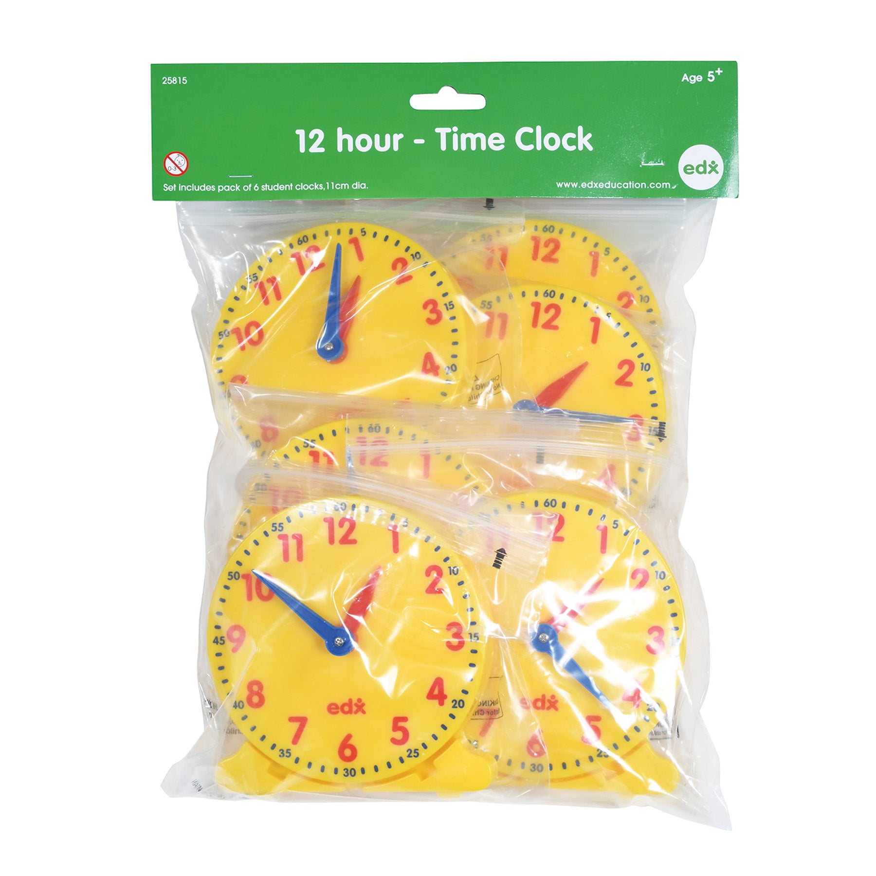 Geared 12-Hour Time Clock - Student Size - Set of 6