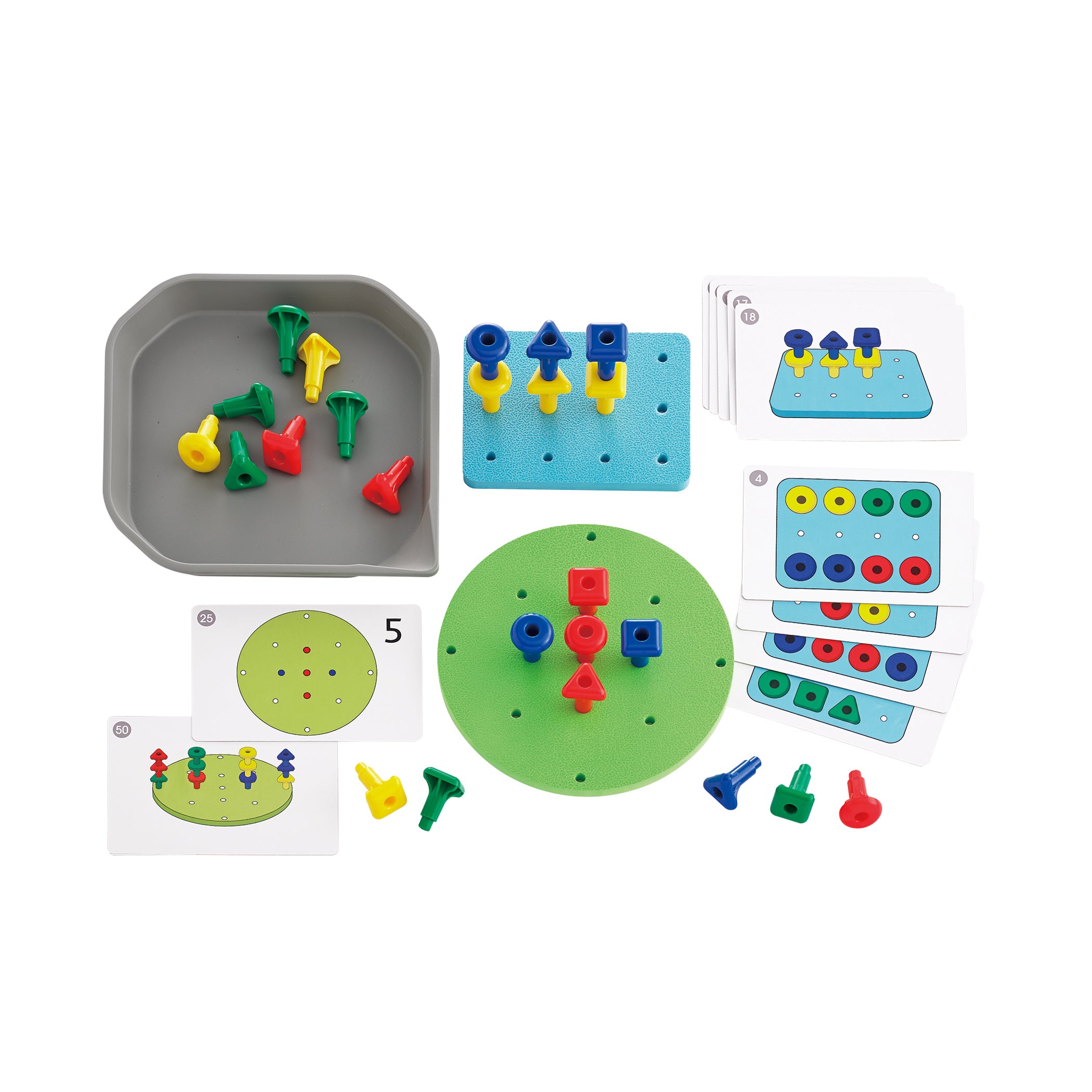 FunPlay Geo Pegs - 18m+ - 24 Plastic Pegs + 2 Pegboards + 50 Activities + Messy Tray - A1 School Supplies