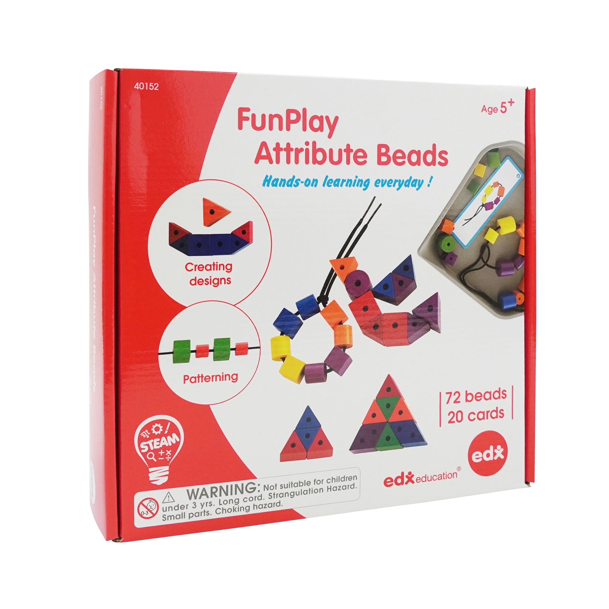 FunPlay Attribute Beads - 72 Wooden Lacing Beads + 2 Laces + 40 Activities + Messy Tray