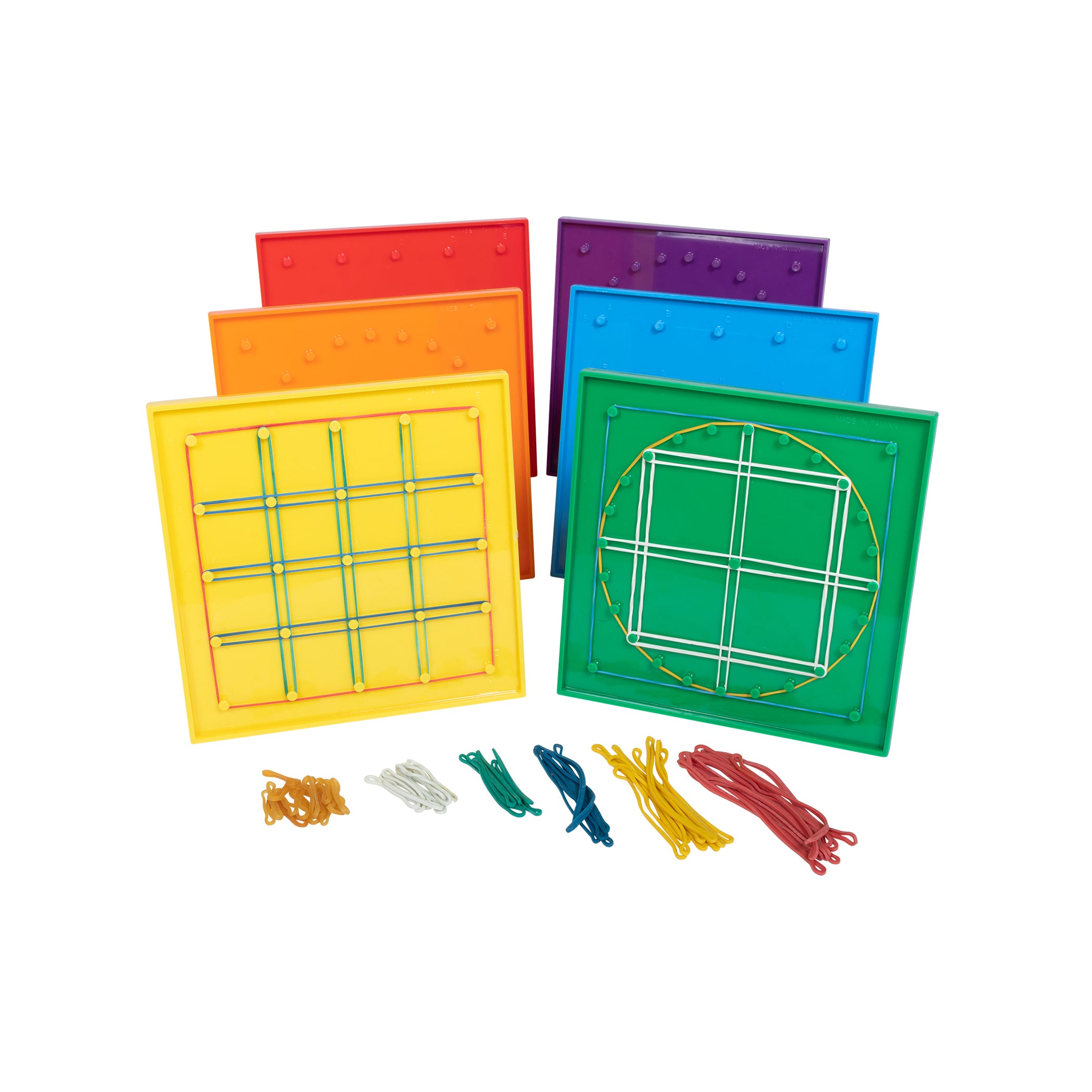 Double-Sided Geoboard Set - 5 x 5 Grid / 24 Pin Circular Array - Set of 6