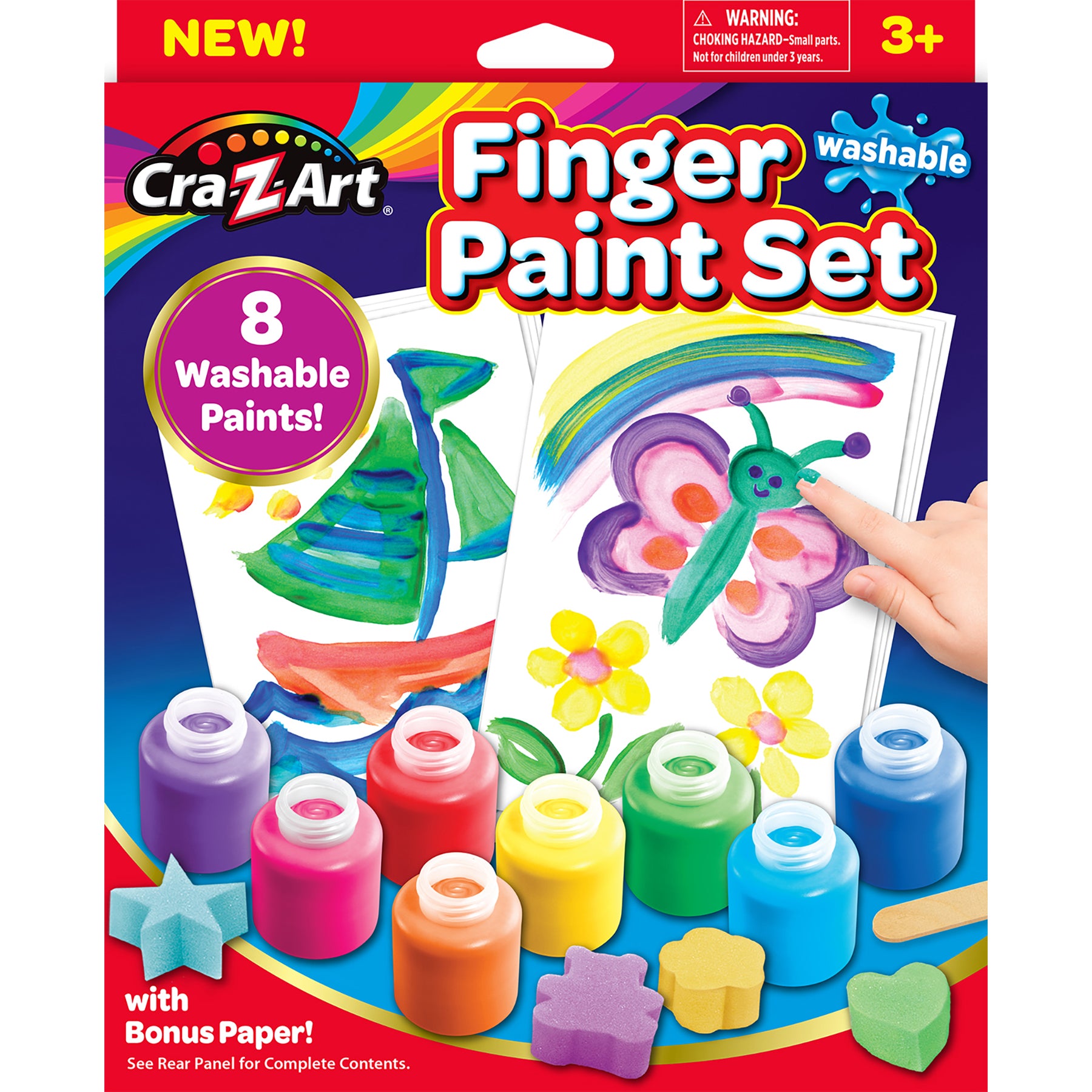 Washable Finger Paints Set, 8 Colors Per Set, 2 Sets