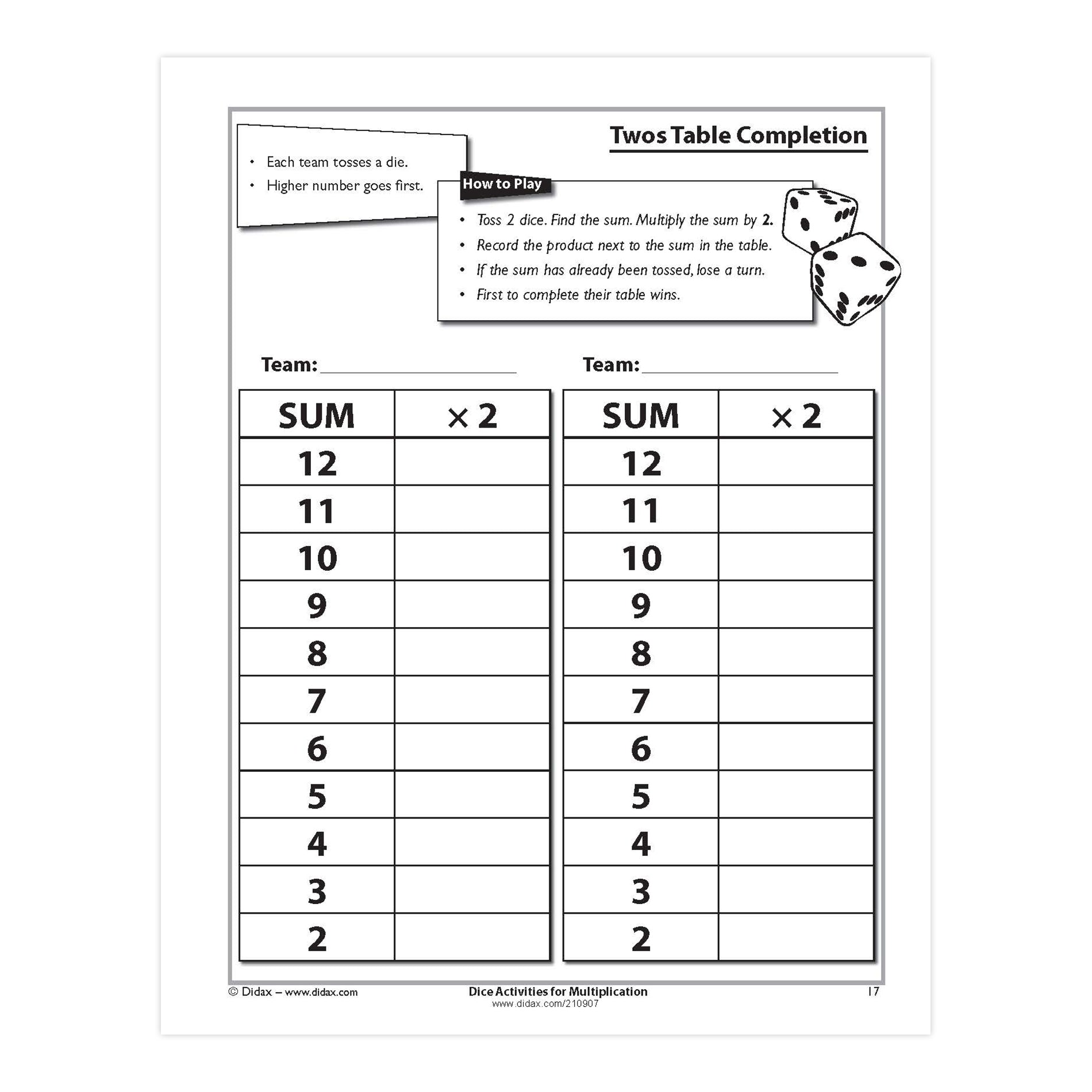 Dice Activities for Multiplication Book & CD