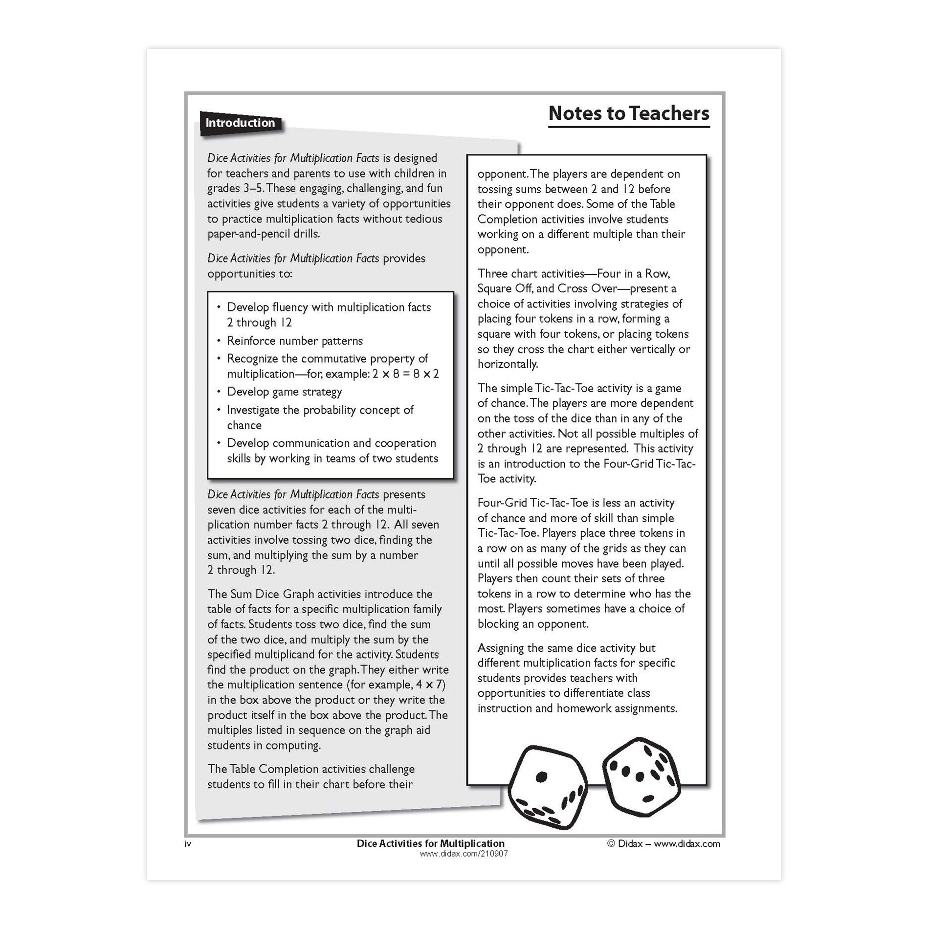 Dice Activities for Multiplication Book & CD