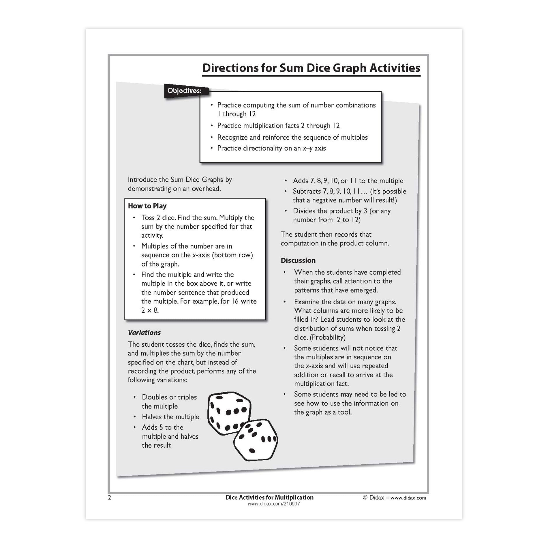 Dice Activities for Multiplication Book & CD