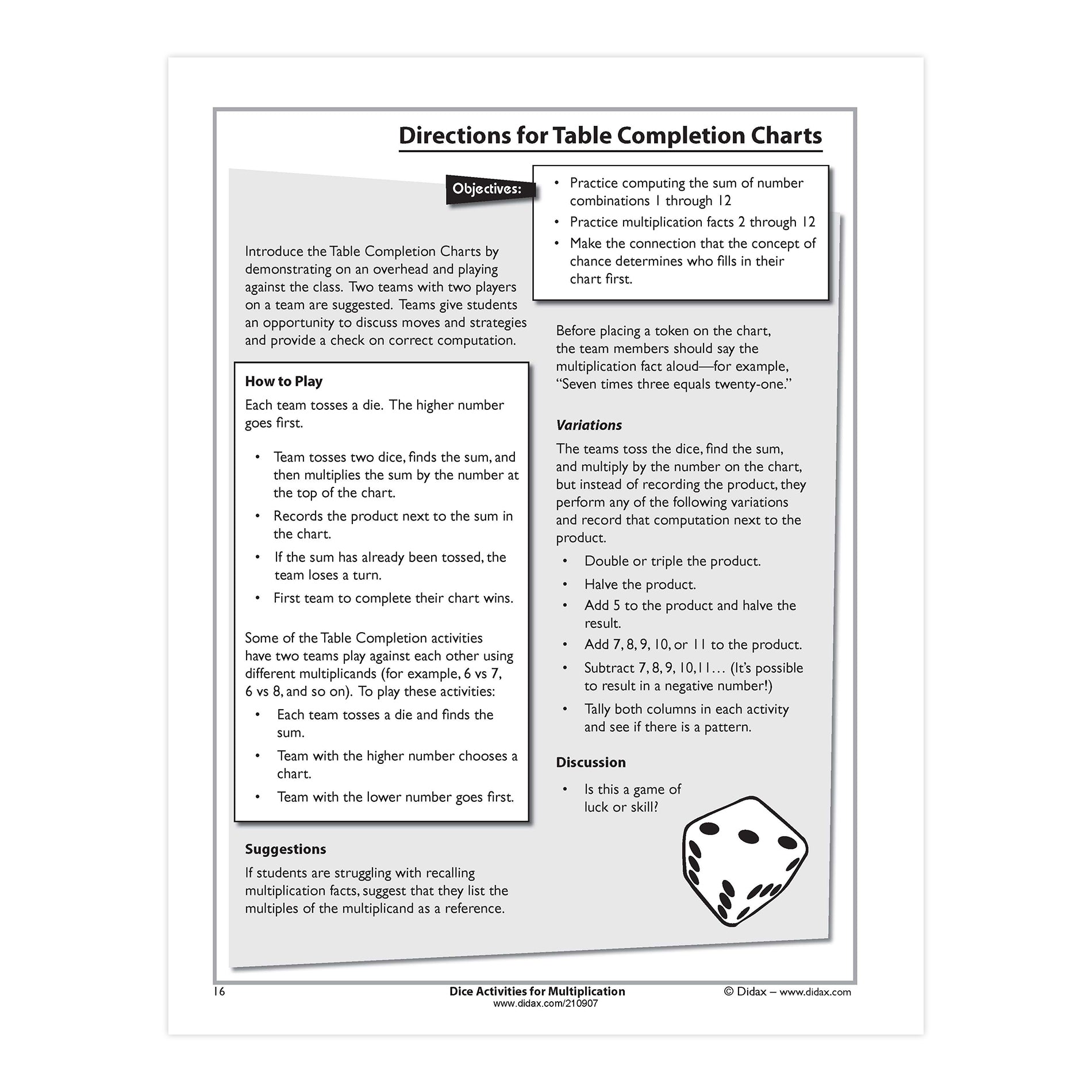 Dice Activities for Multiplication Book & CD