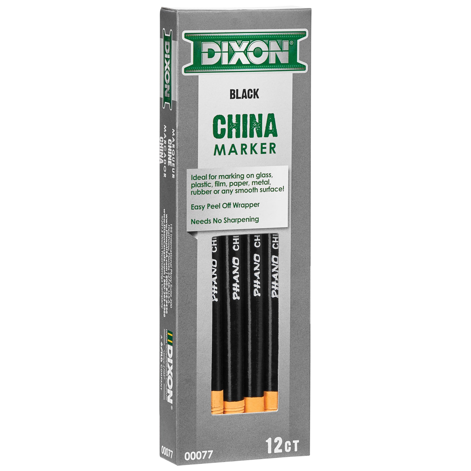 Phano China Markers, Black, 12 Per Pack, 2 Packs