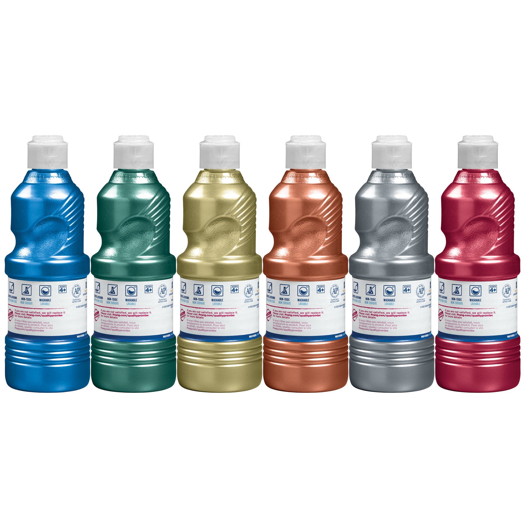 Washable Ready-to-Use Tempera Paint, 16 oz, Metallic, 6 Colors