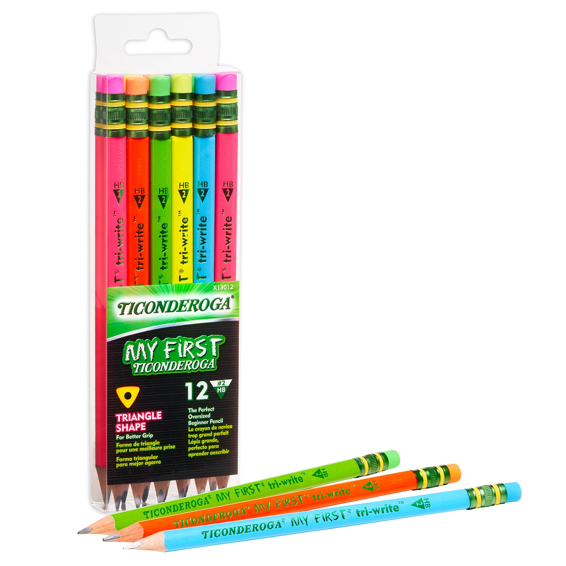 My First® Tri-Write™ Wood-Cased Pencils, Neon Assorted, 12 Per Pack, 2 Packs