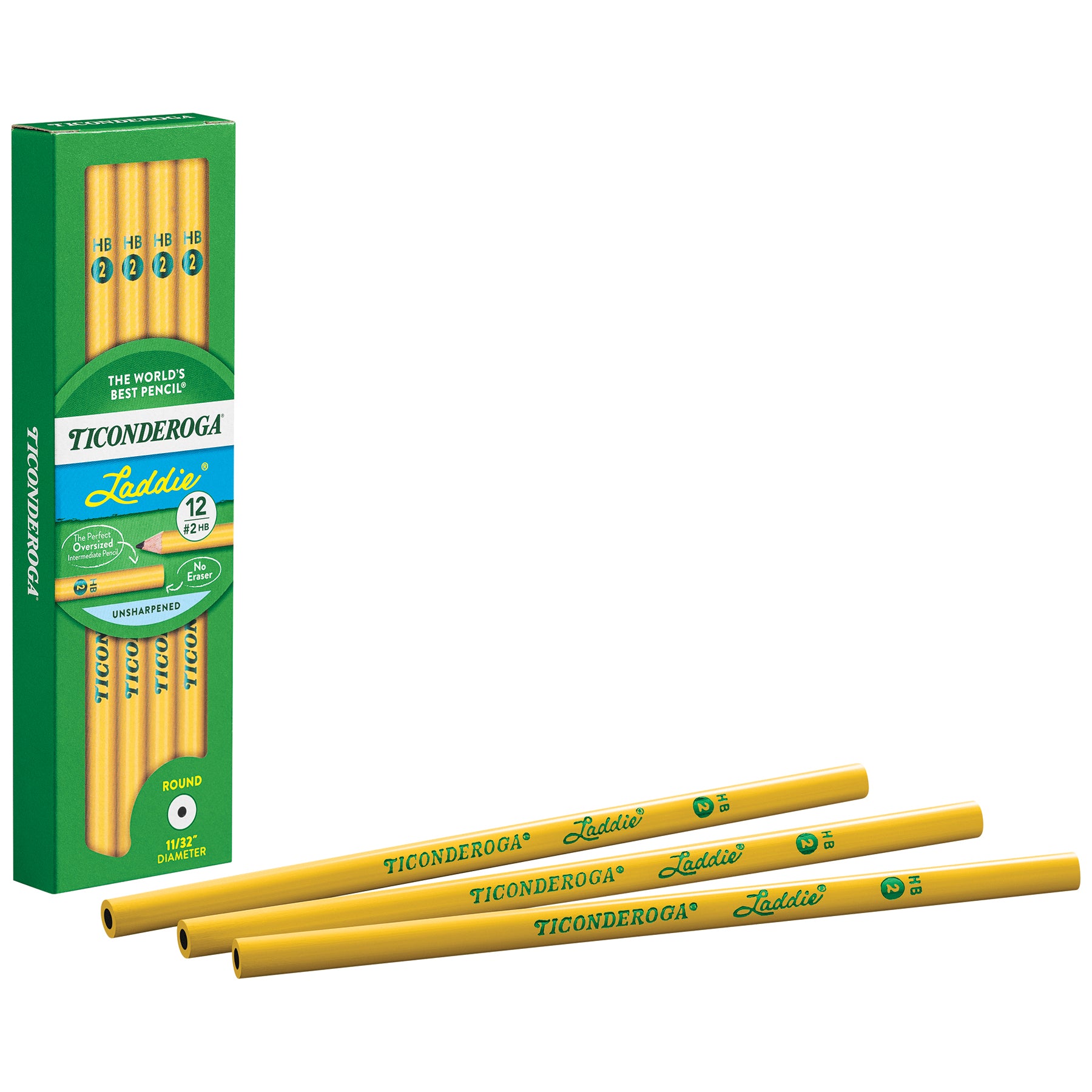 Laddie® Wood-Cased Pencils, #2 HB Soft, Yellow, 12 Per Pack, 3 Packs