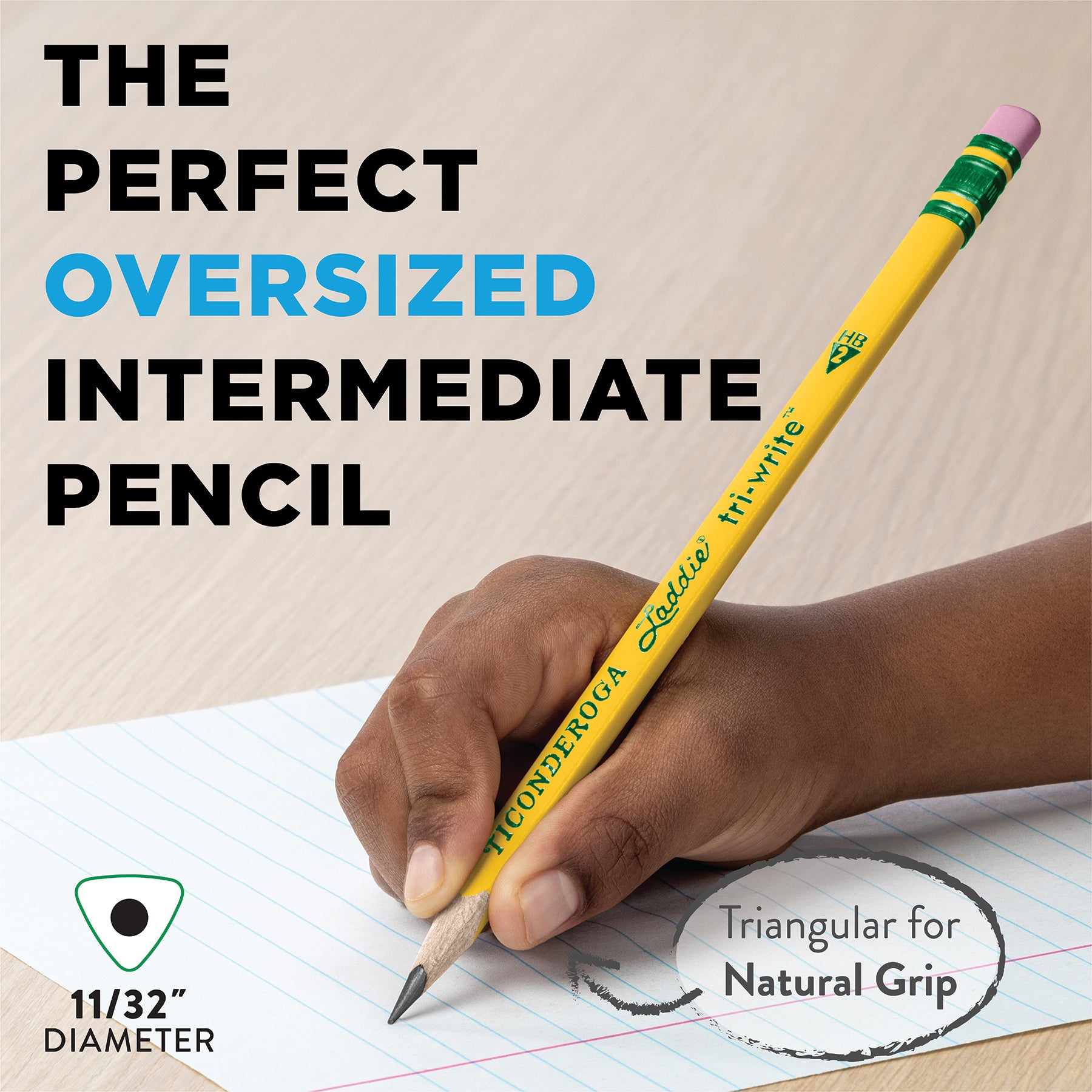 Laddie® Tri-Write Intermediate Size No. 2 Pencils with Eraser, Box of 36