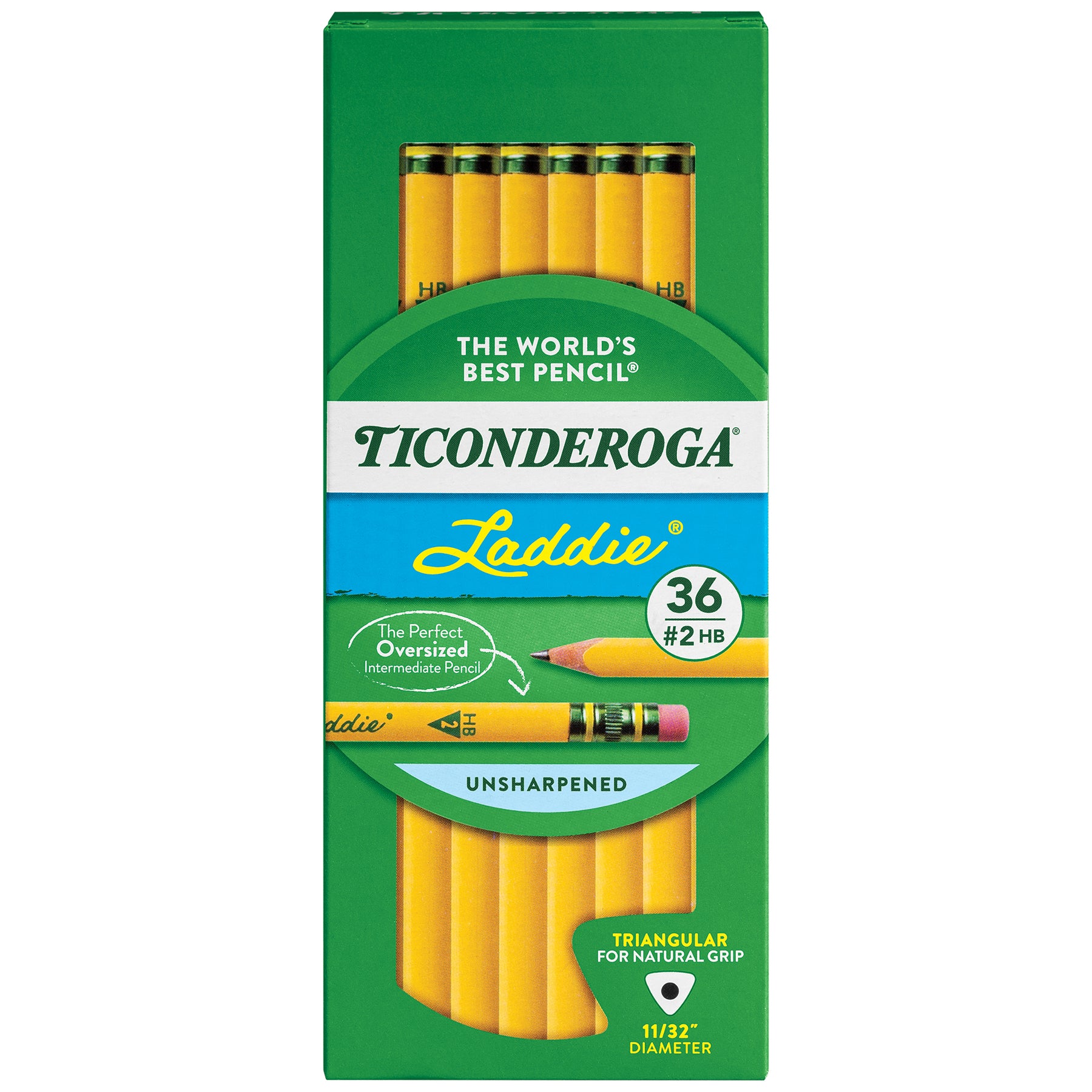 Laddie® Tri-Write Intermediate Size No. 2 Pencils with Eraser, Box of 36