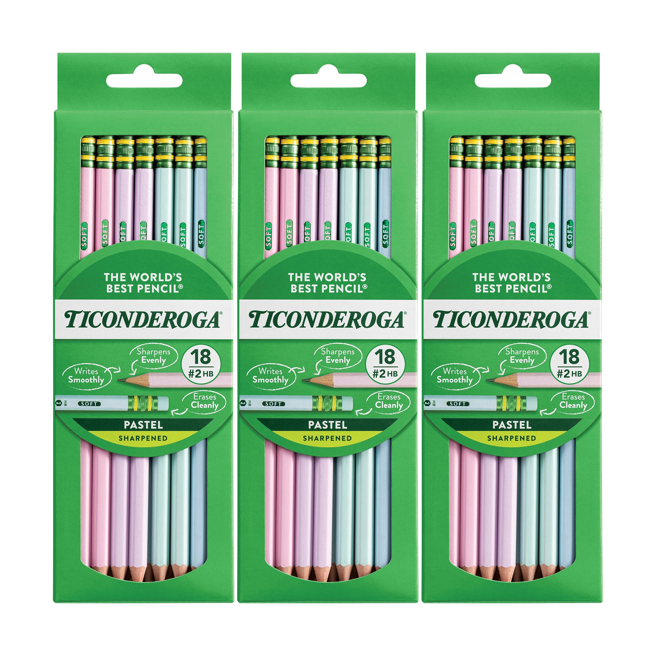 Wooden Pencil Pastel, Sharpened, 18 Per Pack, 3 Packs