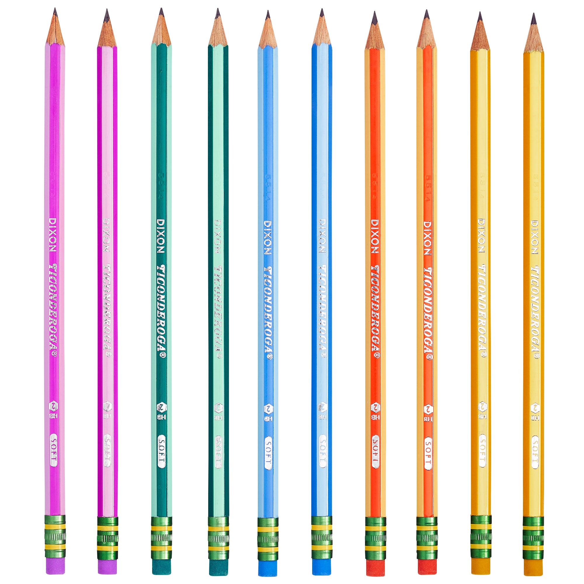 Pencils, #2 Soft, Neon Stripes, Presharpened, 10 Per Pack, 6 Packs