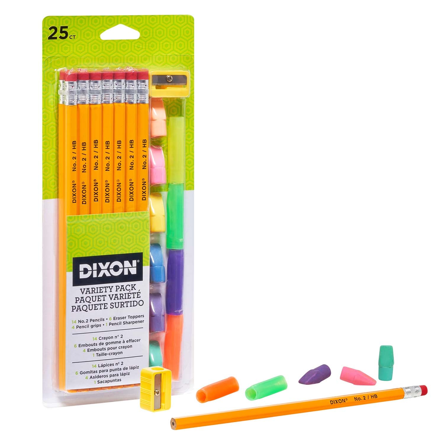 Variety Pack, #2 Pencils, Erasers, Pencil Grips Set, 6 Sets