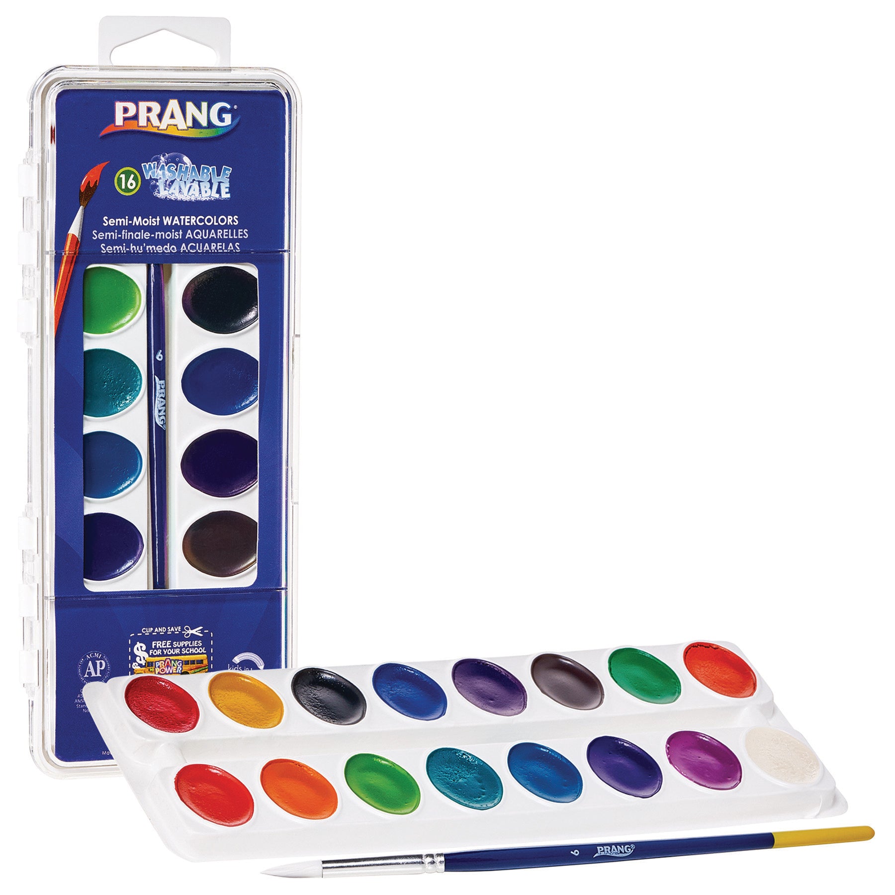 Semi-Moist Washable Watercolor Set, 16 Colors, 6 Sets