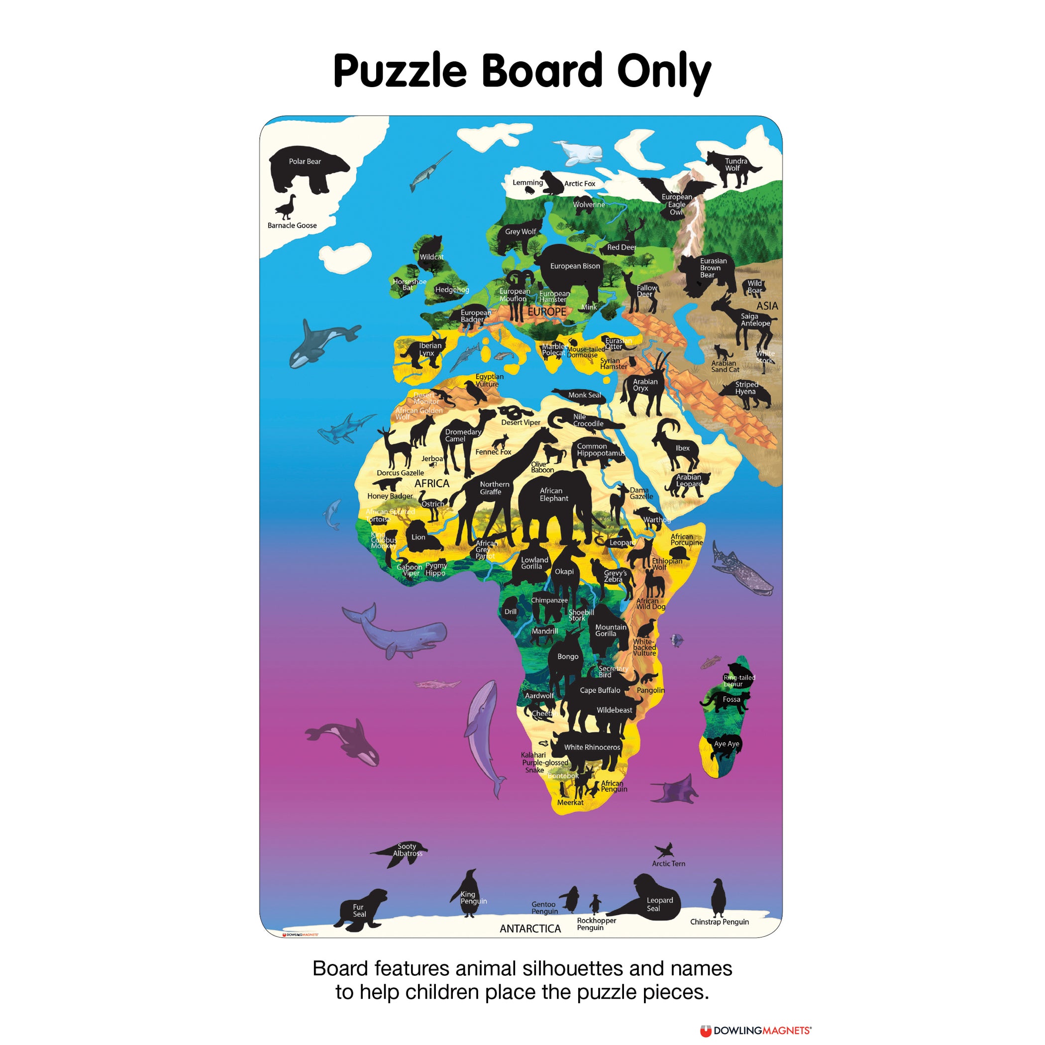 Animal Magnetism® Magnetic Wildlife Map Puzzle: Eurasia & Africa