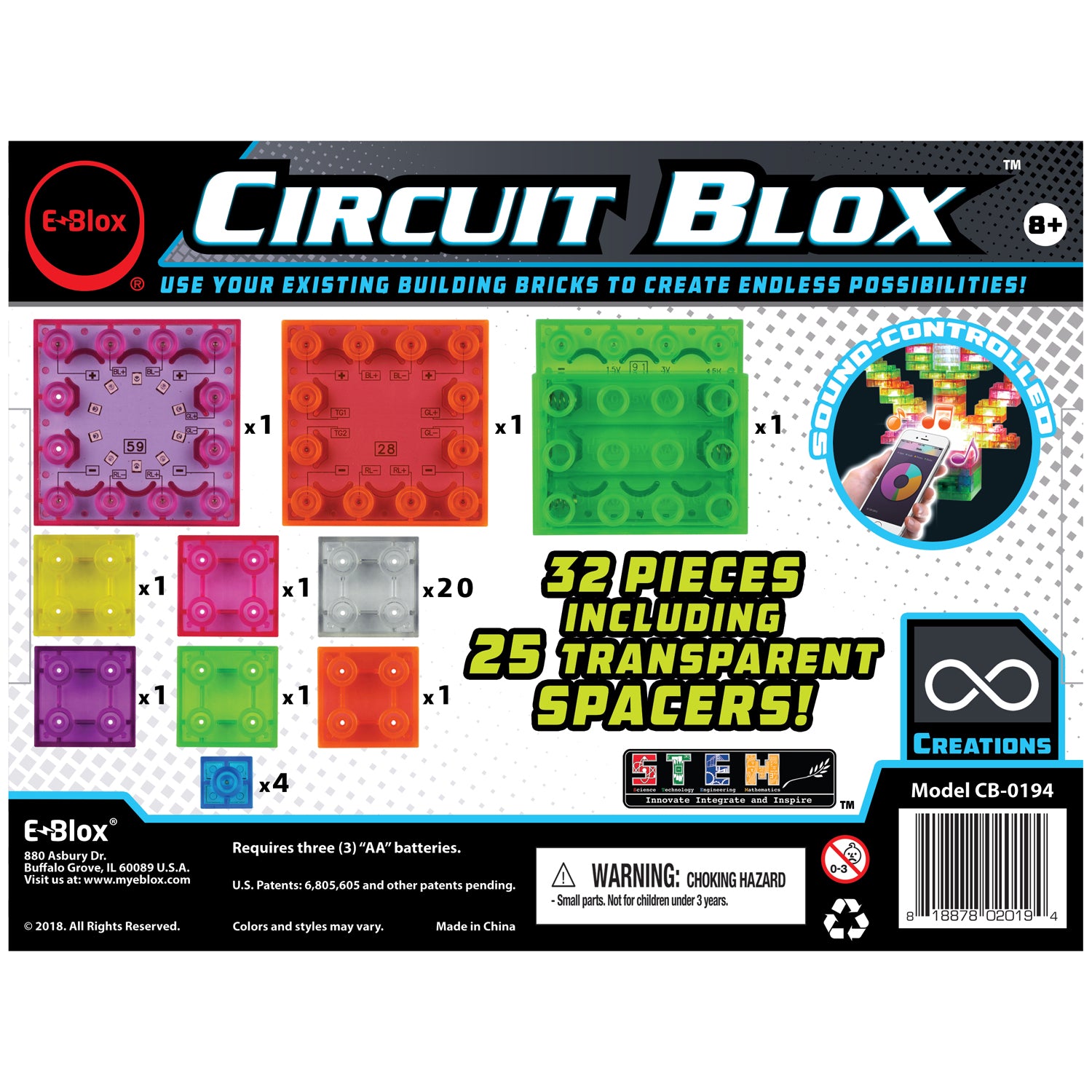 Circuit Blox Lights Starter, Circuit Board Building Blocks, 32 Pieces - A1 School Supplies