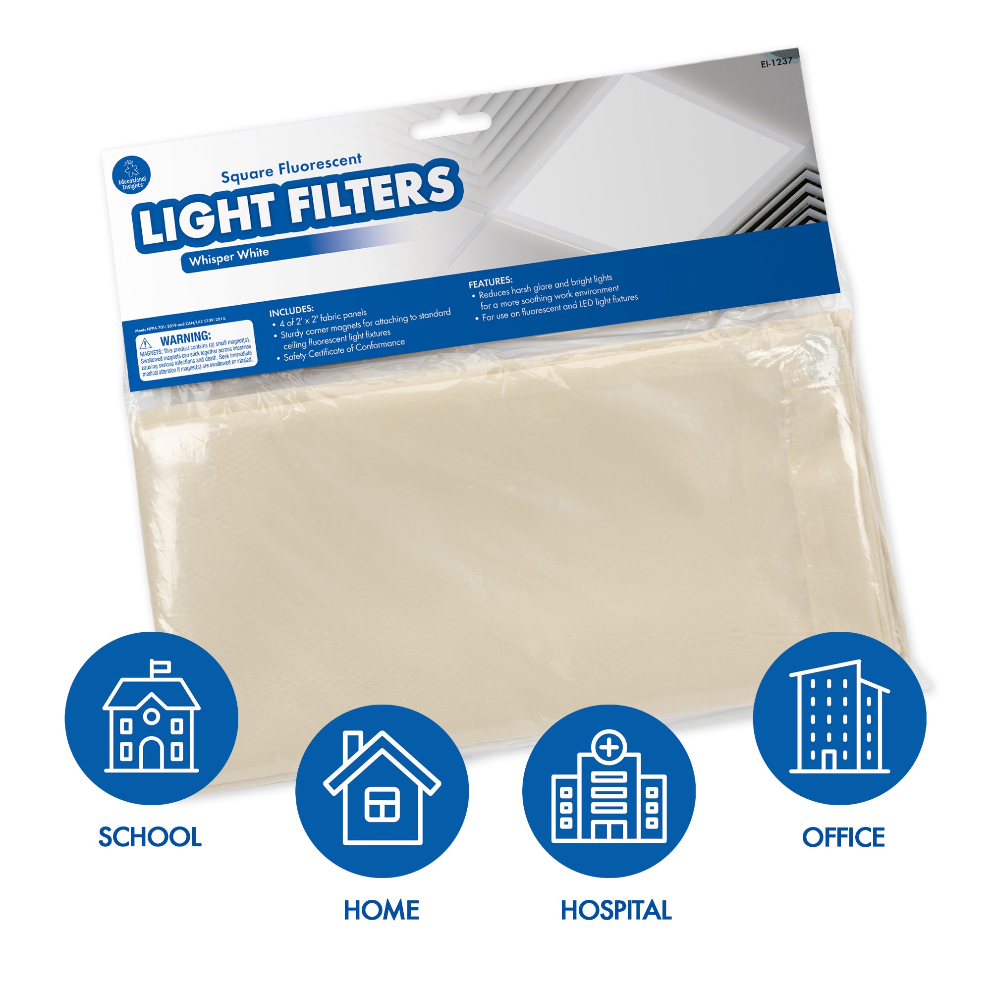 Classroom Light Filters, 2' x 2', Whisper White, Set of 4 - A1 School Supplies