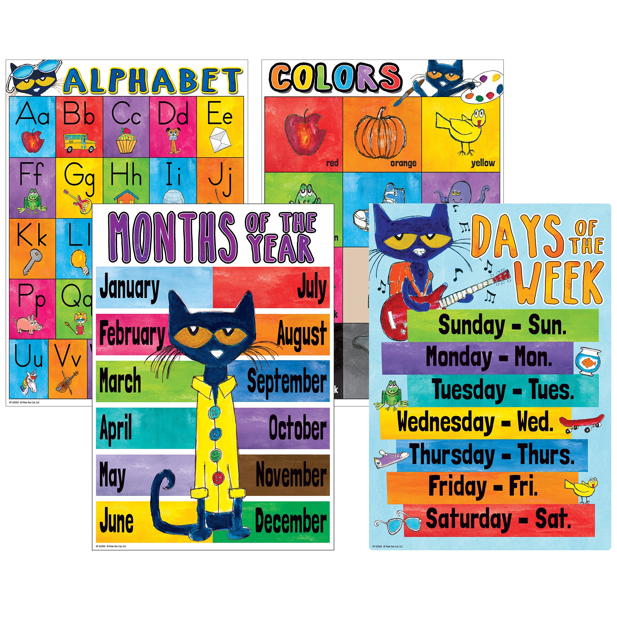 Pete the Cat Early Learning Small Poster Pack, 11" x 15-3/4", Pack of 12 - A1 School Supplies