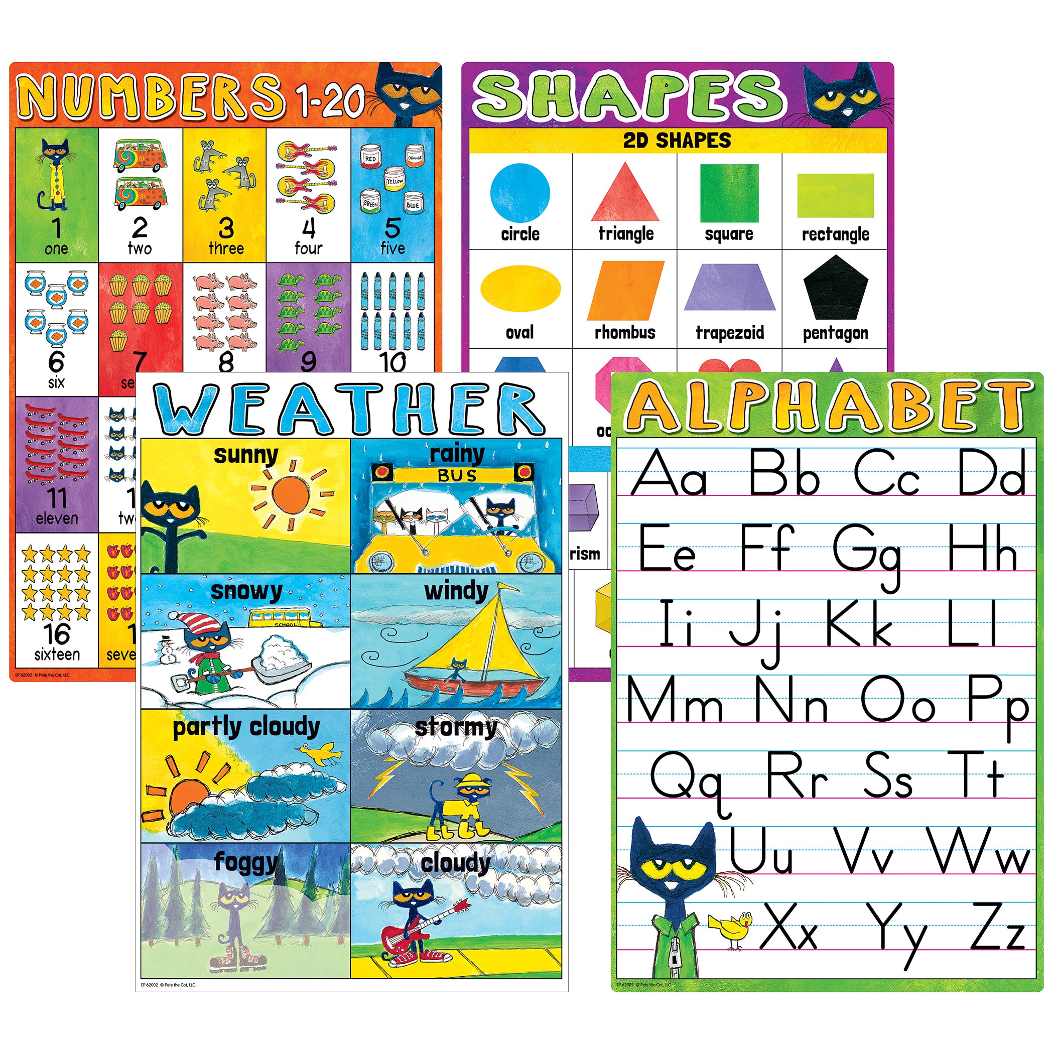 Pete the Cat Early Learning Small Poster Pack, 11" x 15-3/4", Pack of 12 - A1 School Supplies