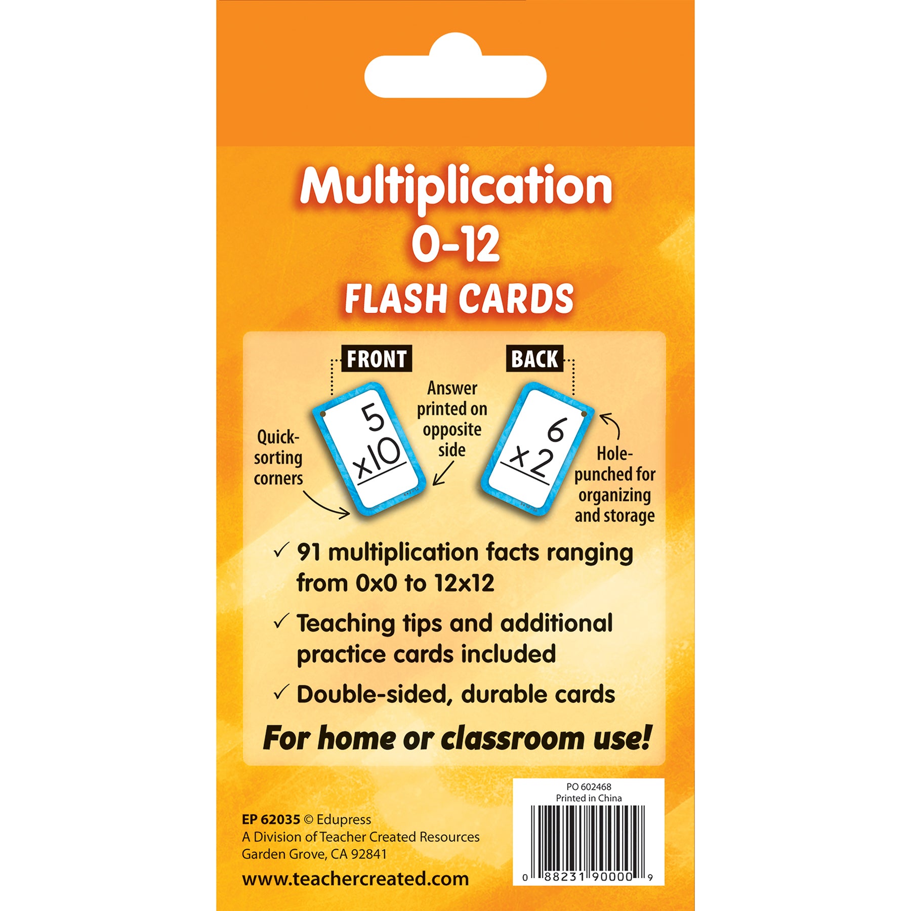 Multiplication 0-12 Flash Cards, 6 Packs