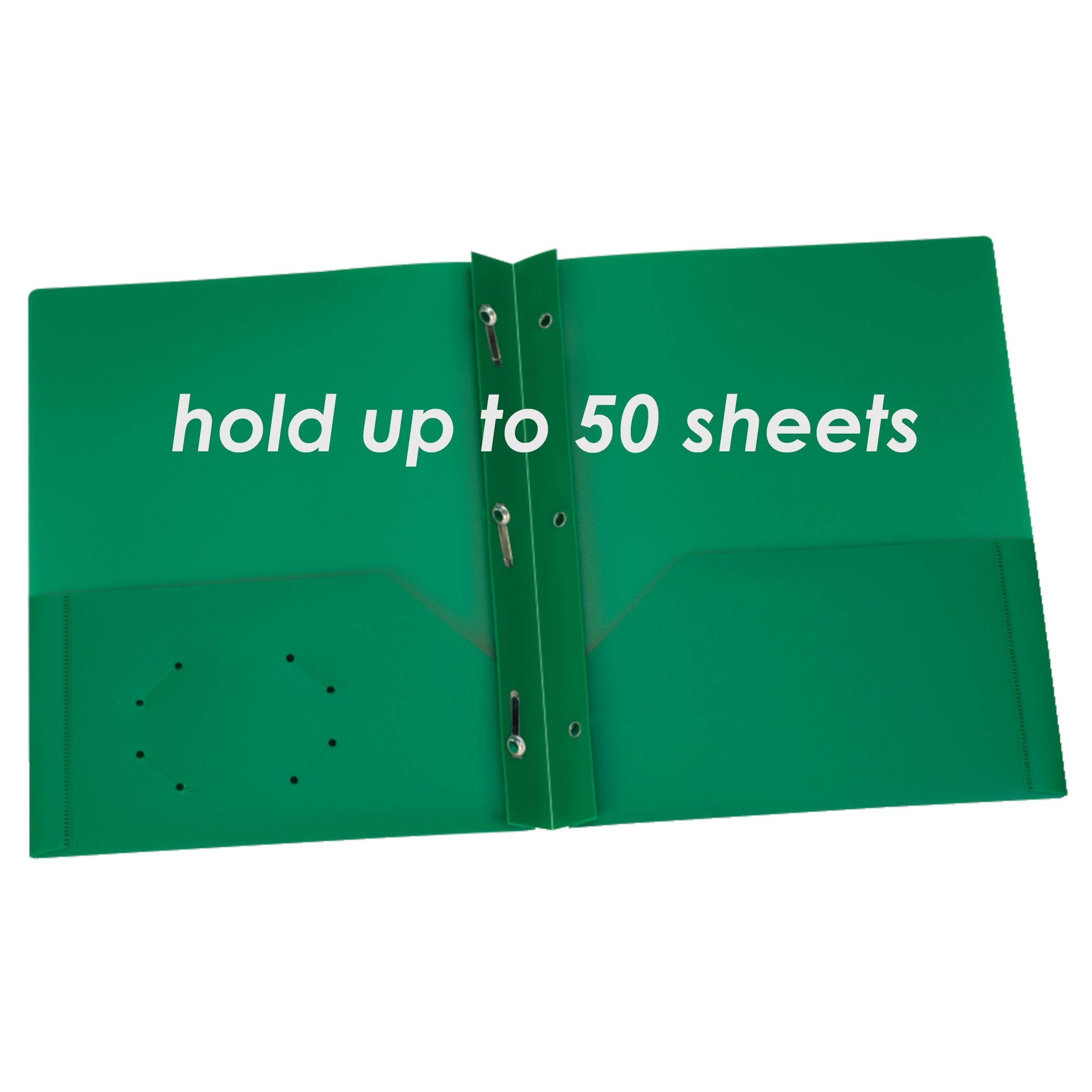 Green Poly Two Pocket Portfolio with Prongs, Pack of 25