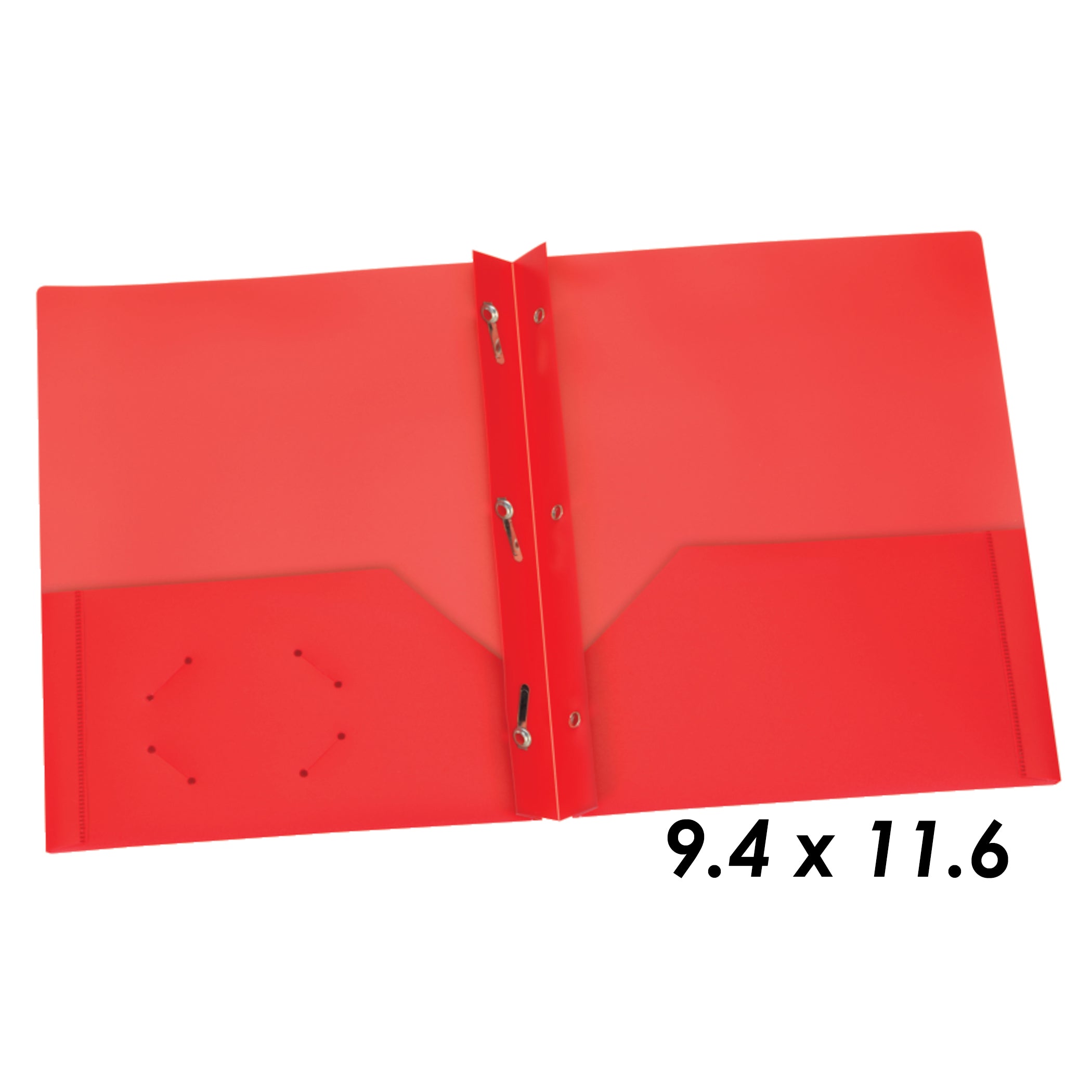 Red Poly Two Pocket Portfolio with Prongs, Pack of 25