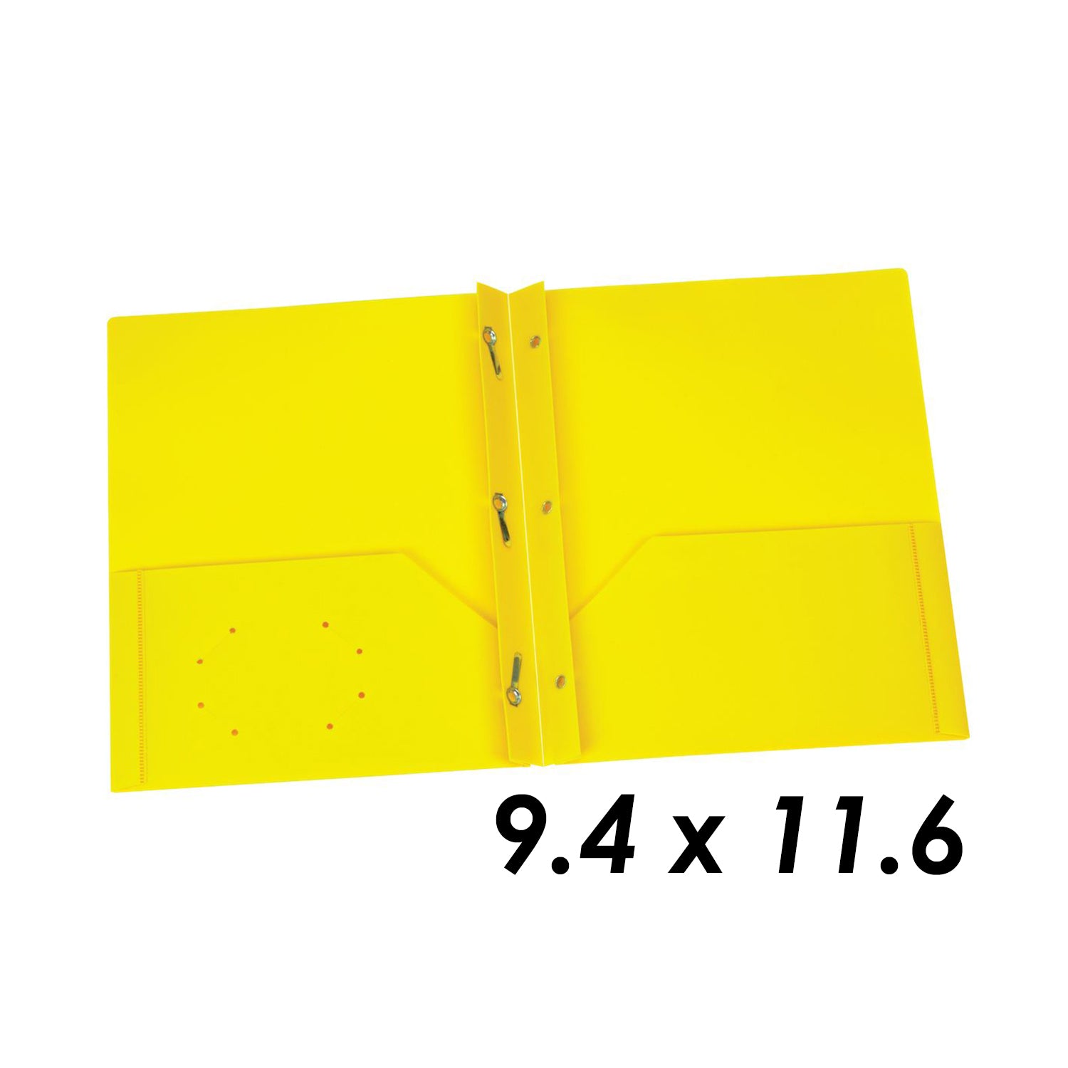 Yellow Poly Two Pocket Portfolio with Prongs, Pack of 25