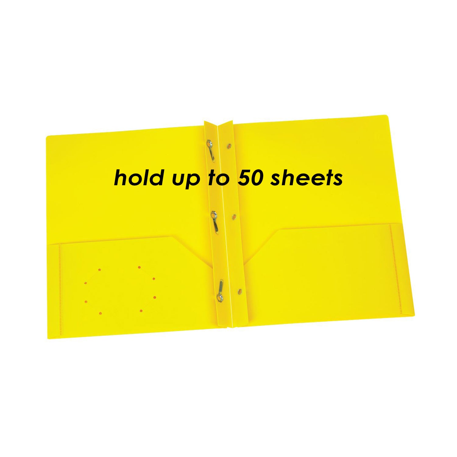 Yellow Poly Two Pocket Portfolio with Prongs, Pack of 25