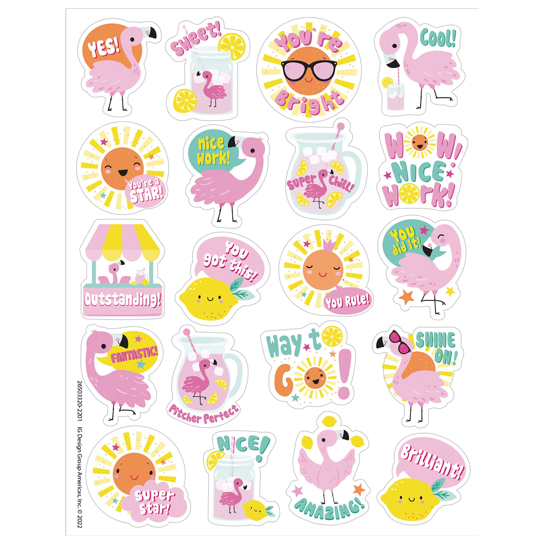 Flamingo Strawberry Lemonade Scented Stickers, 80 Per Pack, 6 Packs