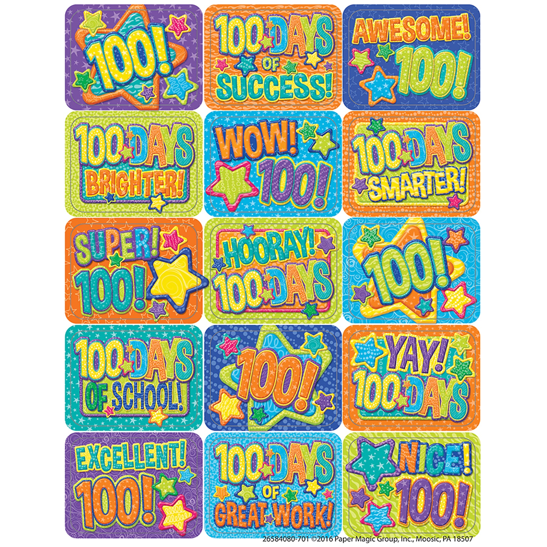 Color My World 100 Days Success Stickers, 120 Per Pack, 12 Packs