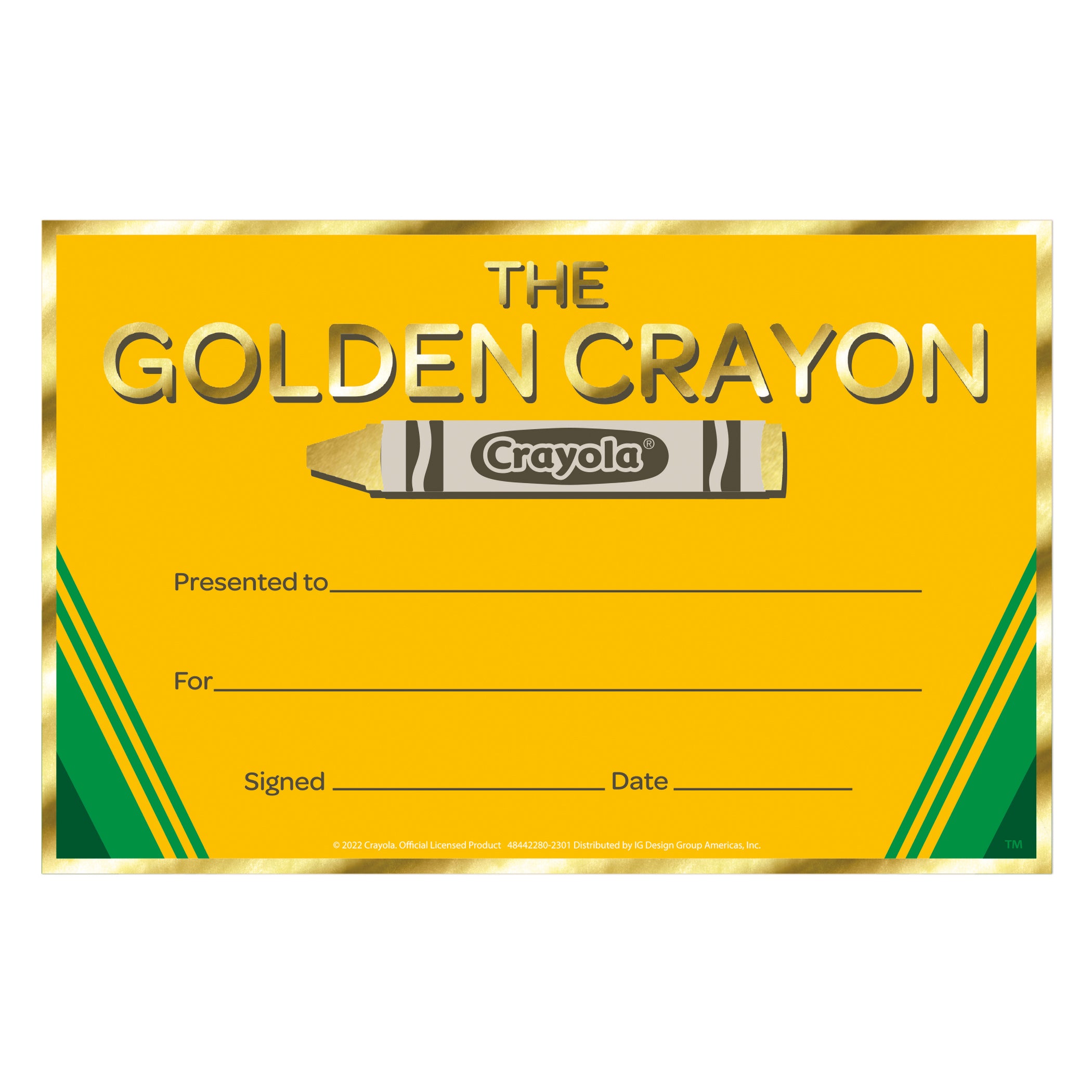 Crayola® Gold Crayon Recognition Award, 36 Per Pack, 6 Packs - A1 School Supplies