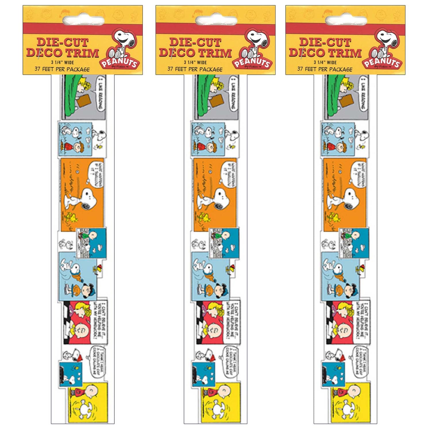 Peanuts® Comic Blocks Extra Wide Die Cut Deco Trim®, 37 Feet Per Pack, 3 Packs - A1 School Supplies