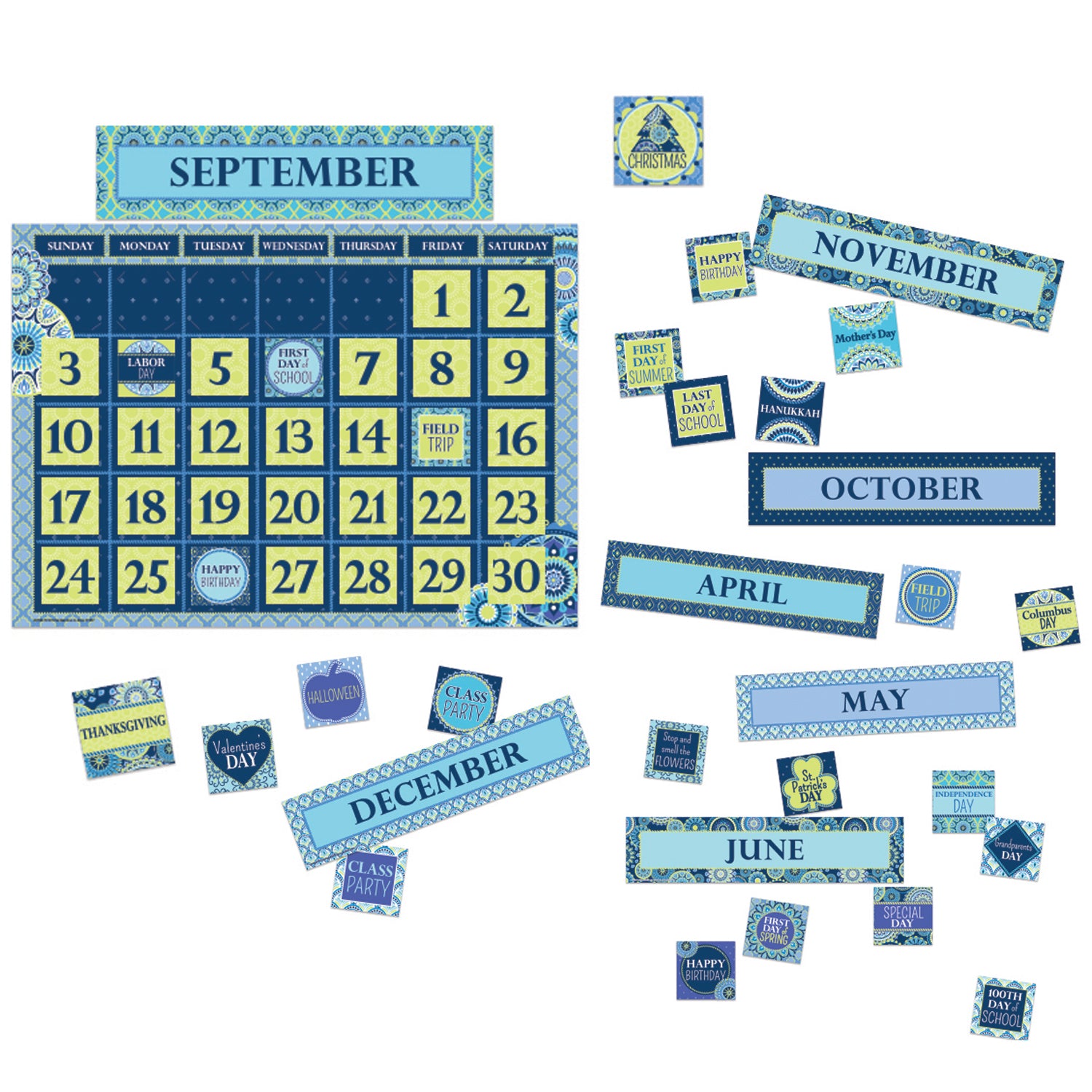 Blue Harmony Calendar Bulletin Board Set, 2 Sets - A1 School Supplies